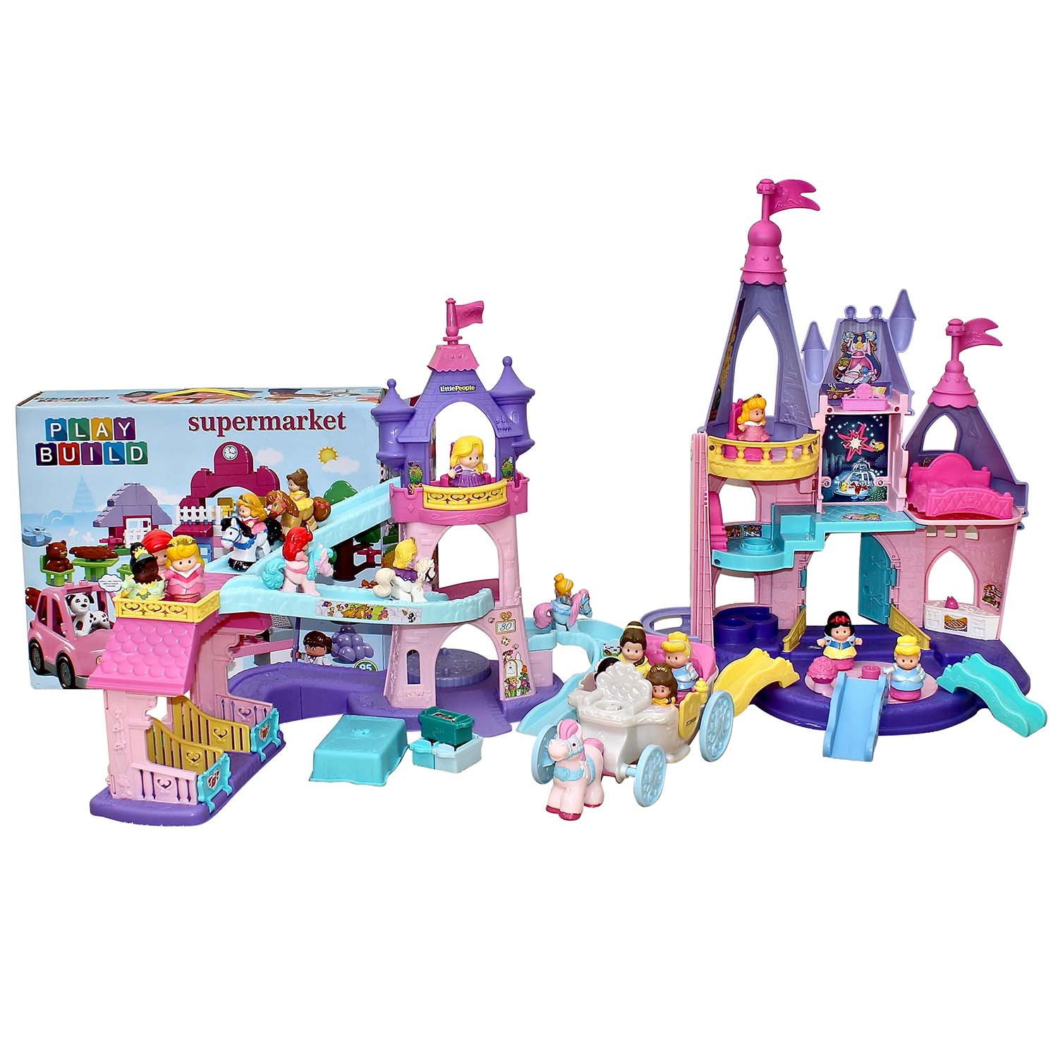 "Little People" Disney Princess Castle, Stable,  and Play Build Supermarket Set