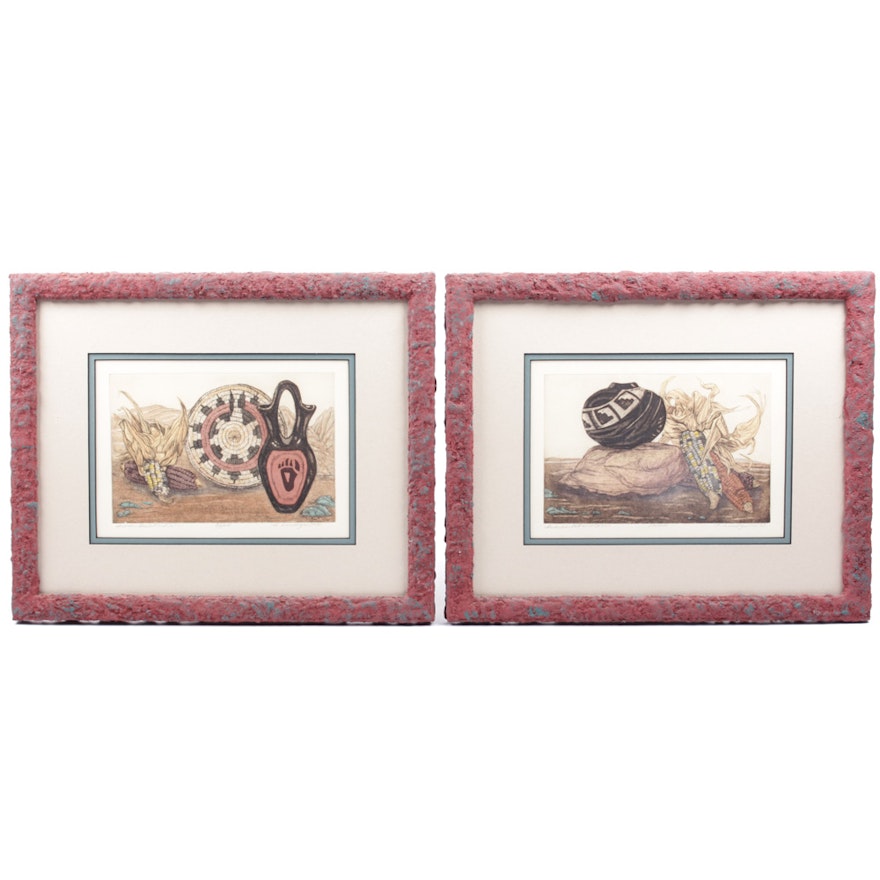 Dorothy Lundquist Hand Colored Etchings