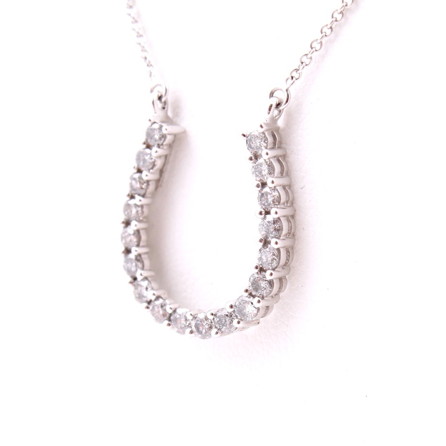 14K White Gold 1.00 CTW Diamond Horseshoe Necklace