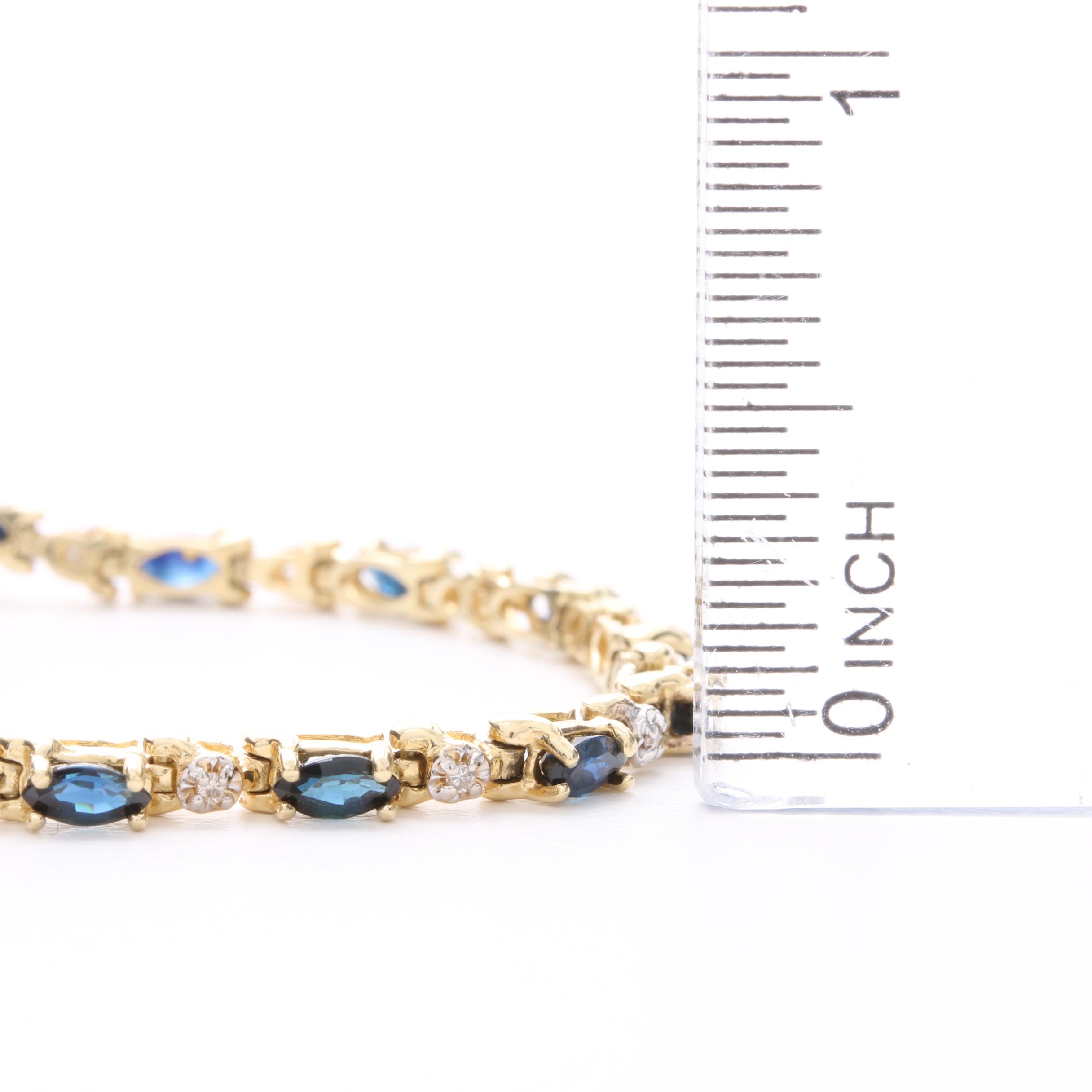 14K Yellow Gold Blue Sapphire and Diamond Tennis Bracelet