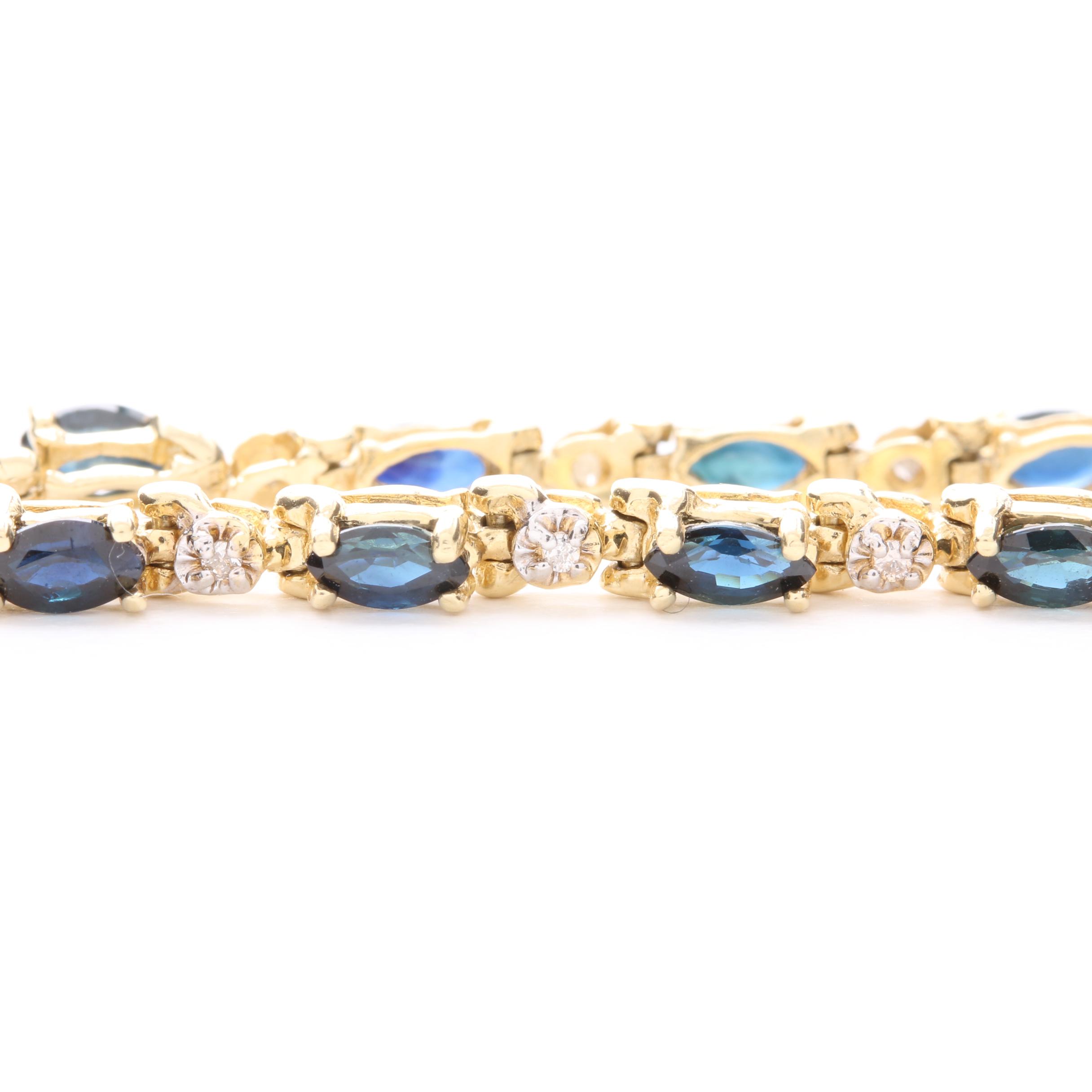 14K Yellow Gold Blue Sapphire and Diamond Tennis Bracelet