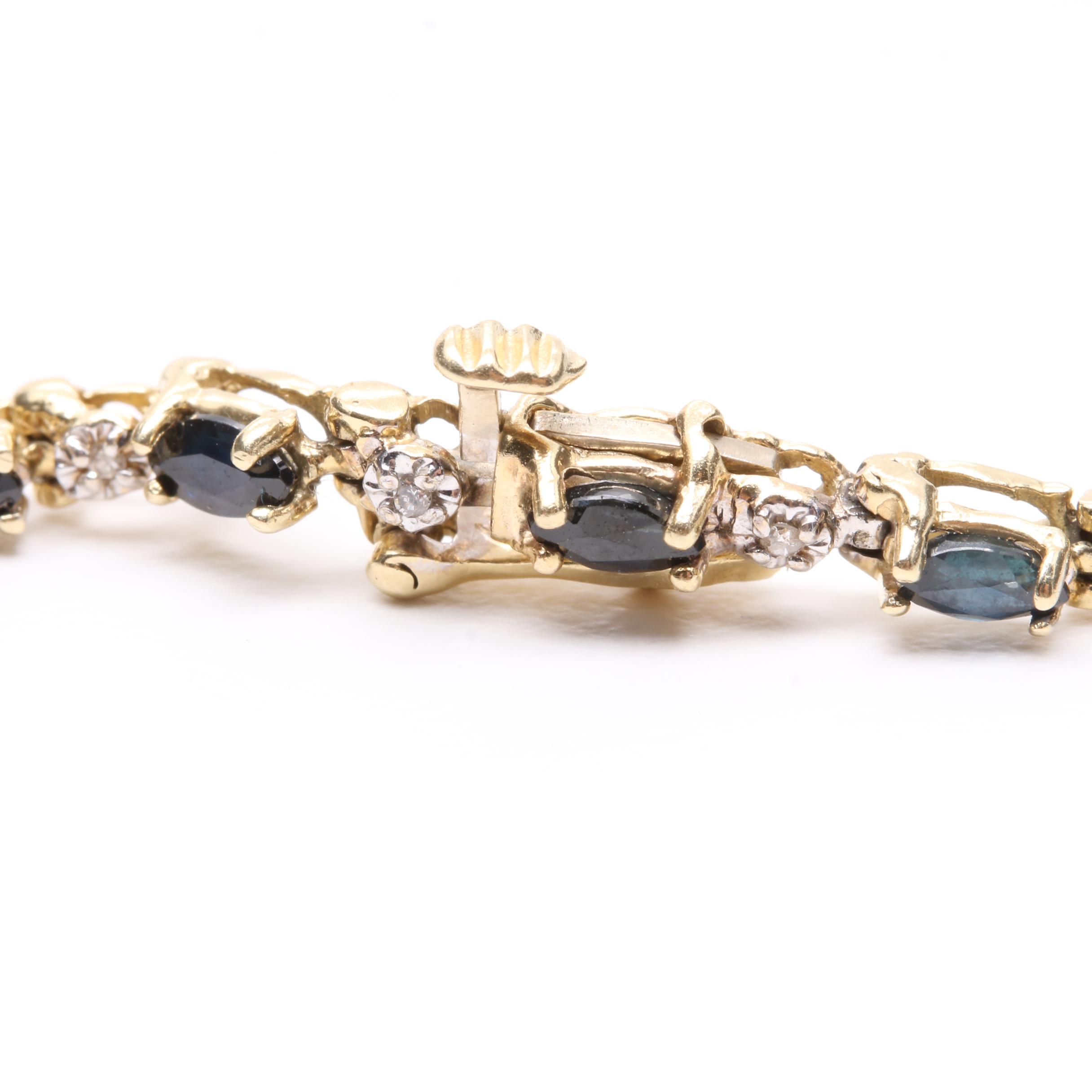 14K Yellow Gold Blue Sapphire and Diamond Tennis Bracelet
