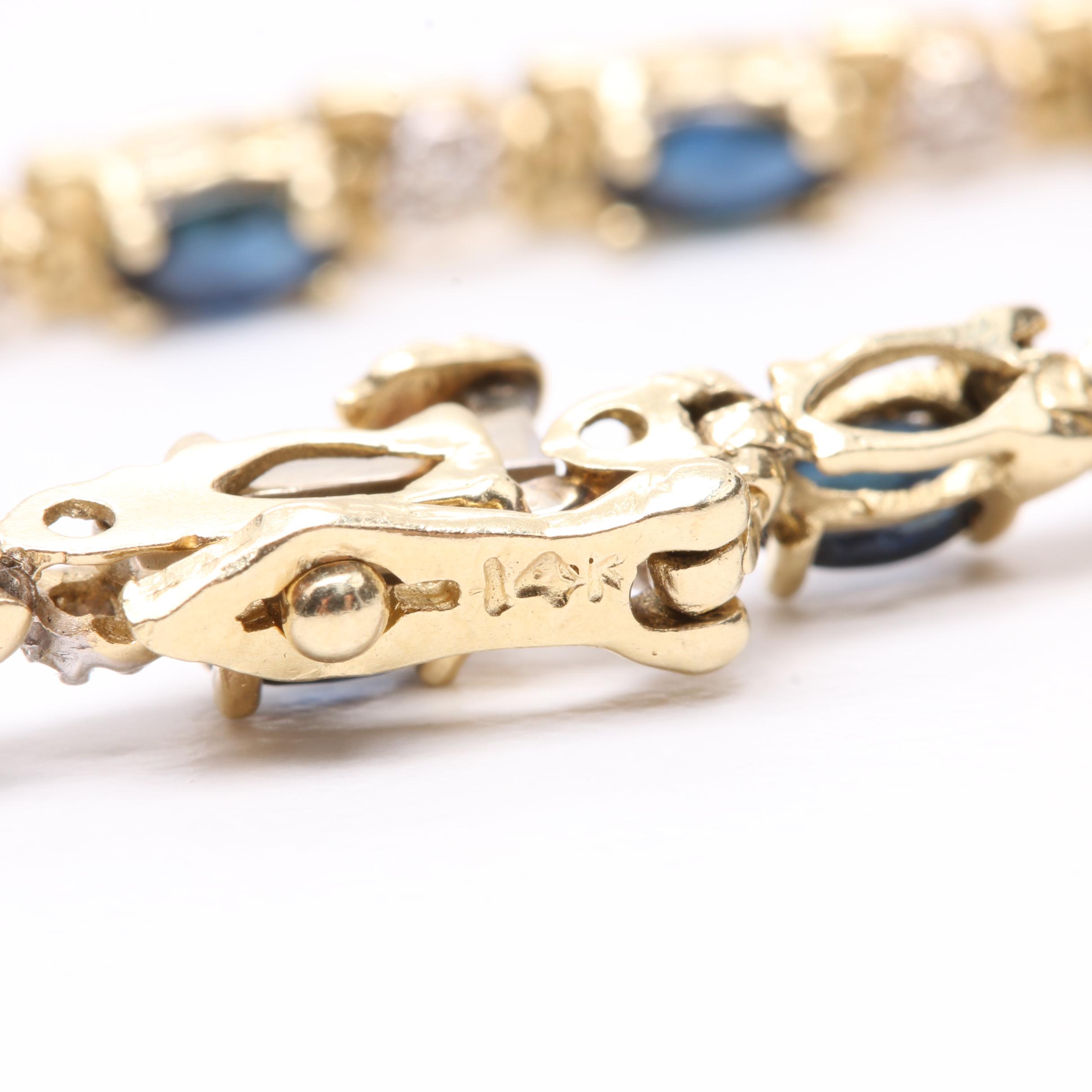 14K Yellow Gold Blue Sapphire and Diamond Tennis Bracelet