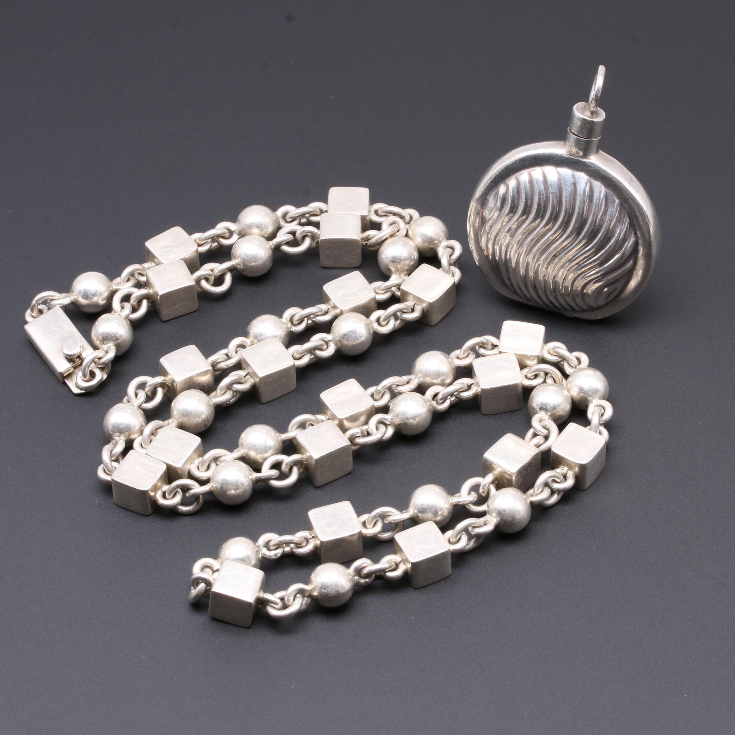 Taxco Mexico Sterling Silver Necklace and Bottle Pendant