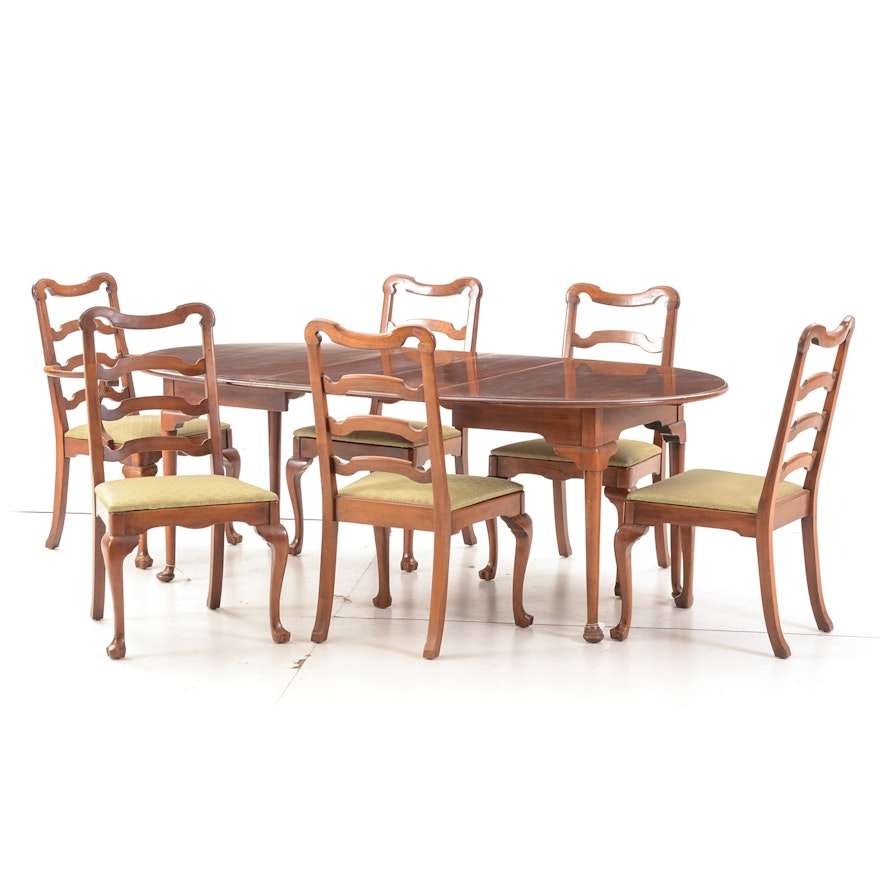 Queen Anne Style Cherry Dining Table and Six Chairs