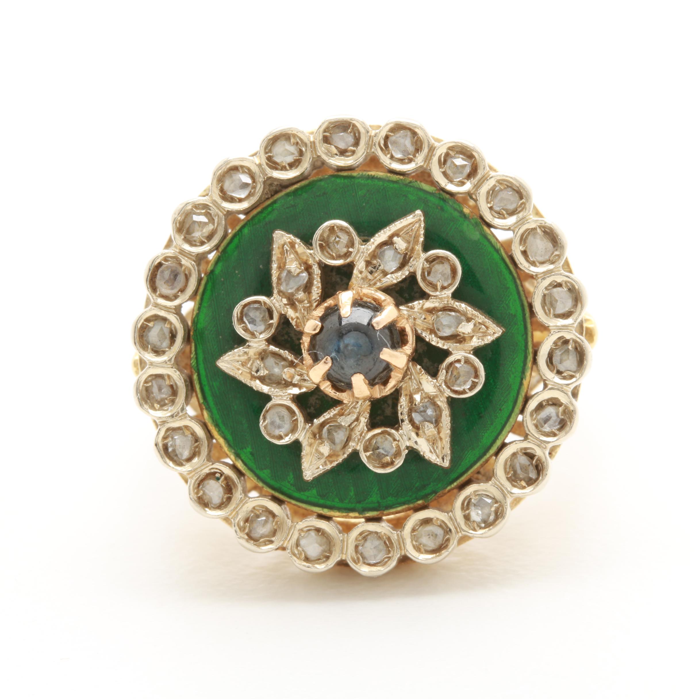 Toliro of Italy 18K Yellow Gold Blue Sapphire and Diamond Ring