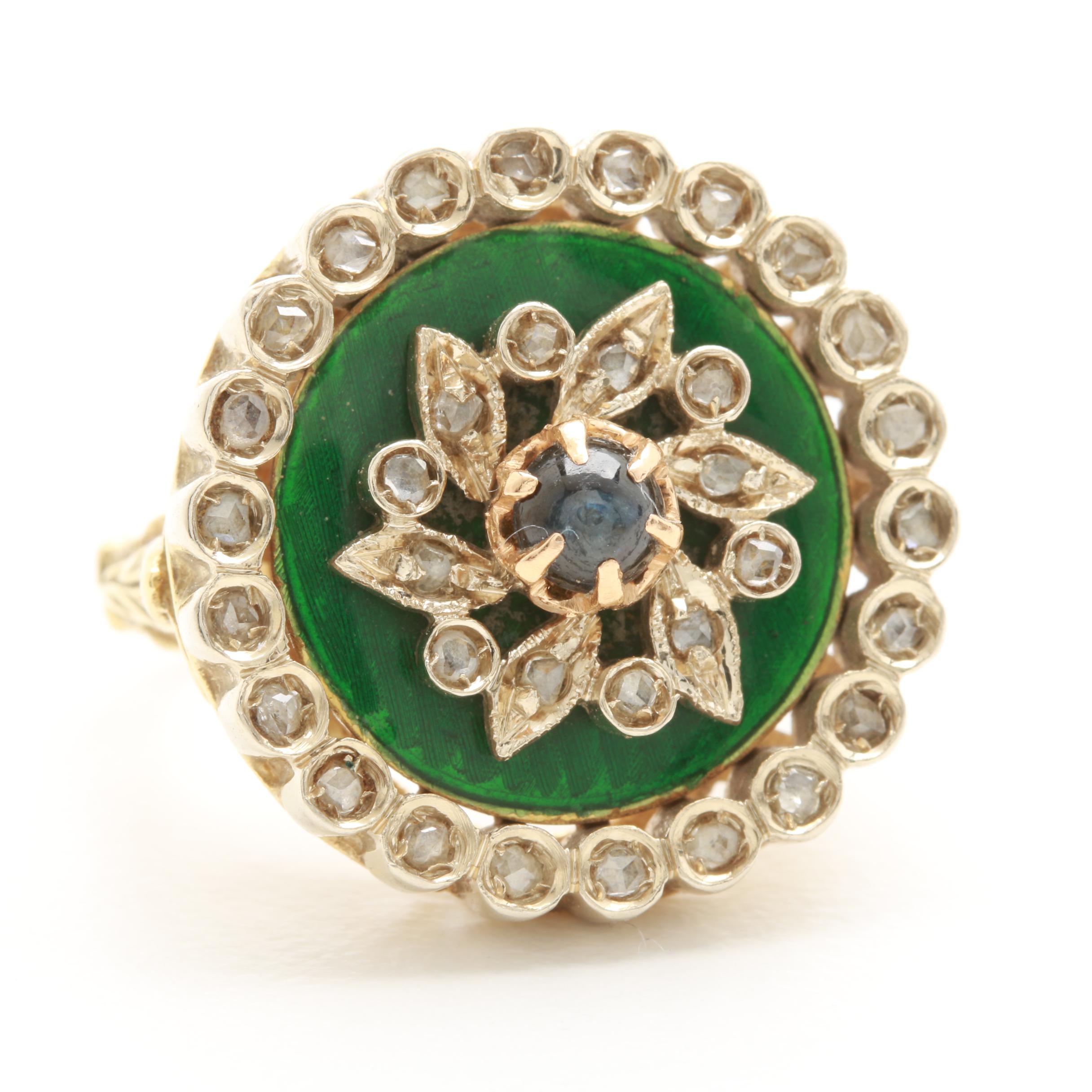 Toliro of Italy 18K Yellow Gold Blue Sapphire and Diamond Ring