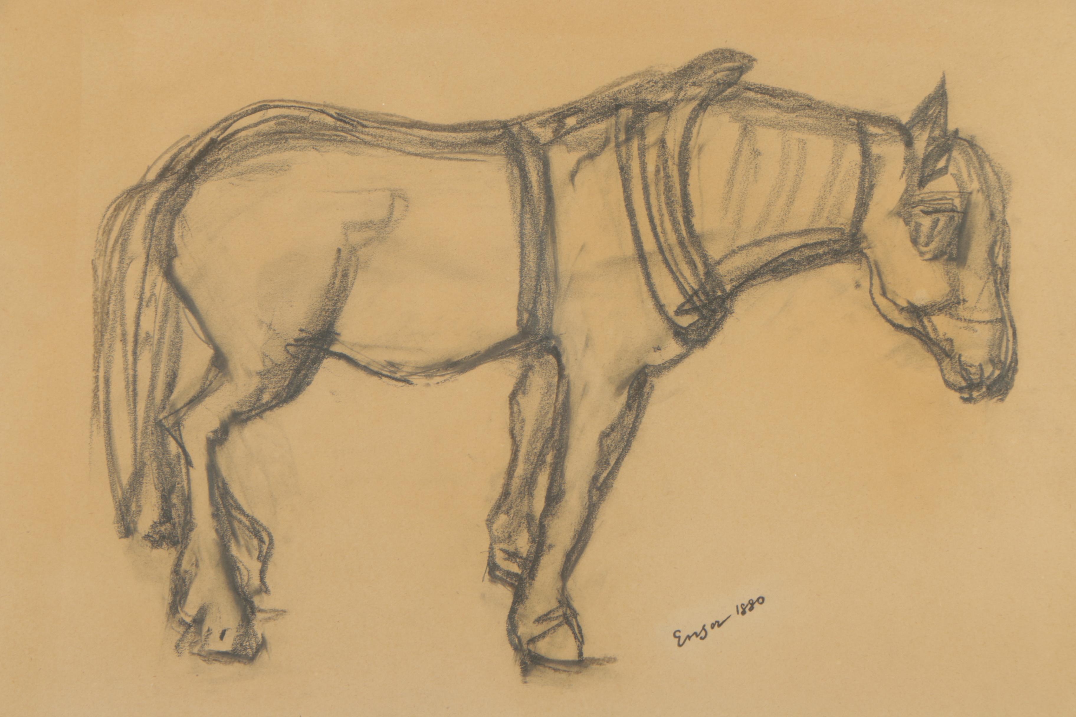 James Sidney Ensor Graphite Drawing "Old Horse"