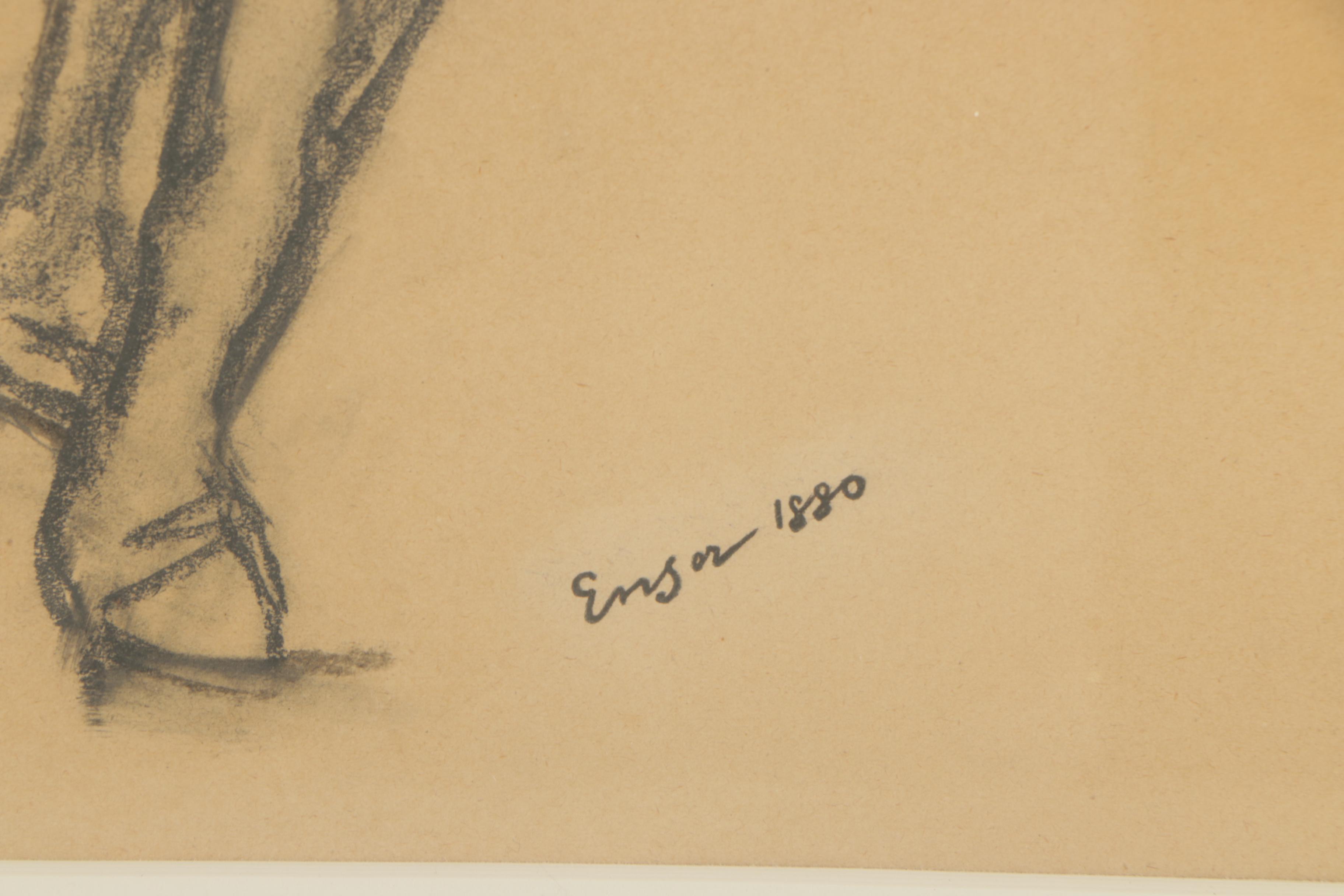 James Sidney Ensor Graphite Drawing "Old Horse"