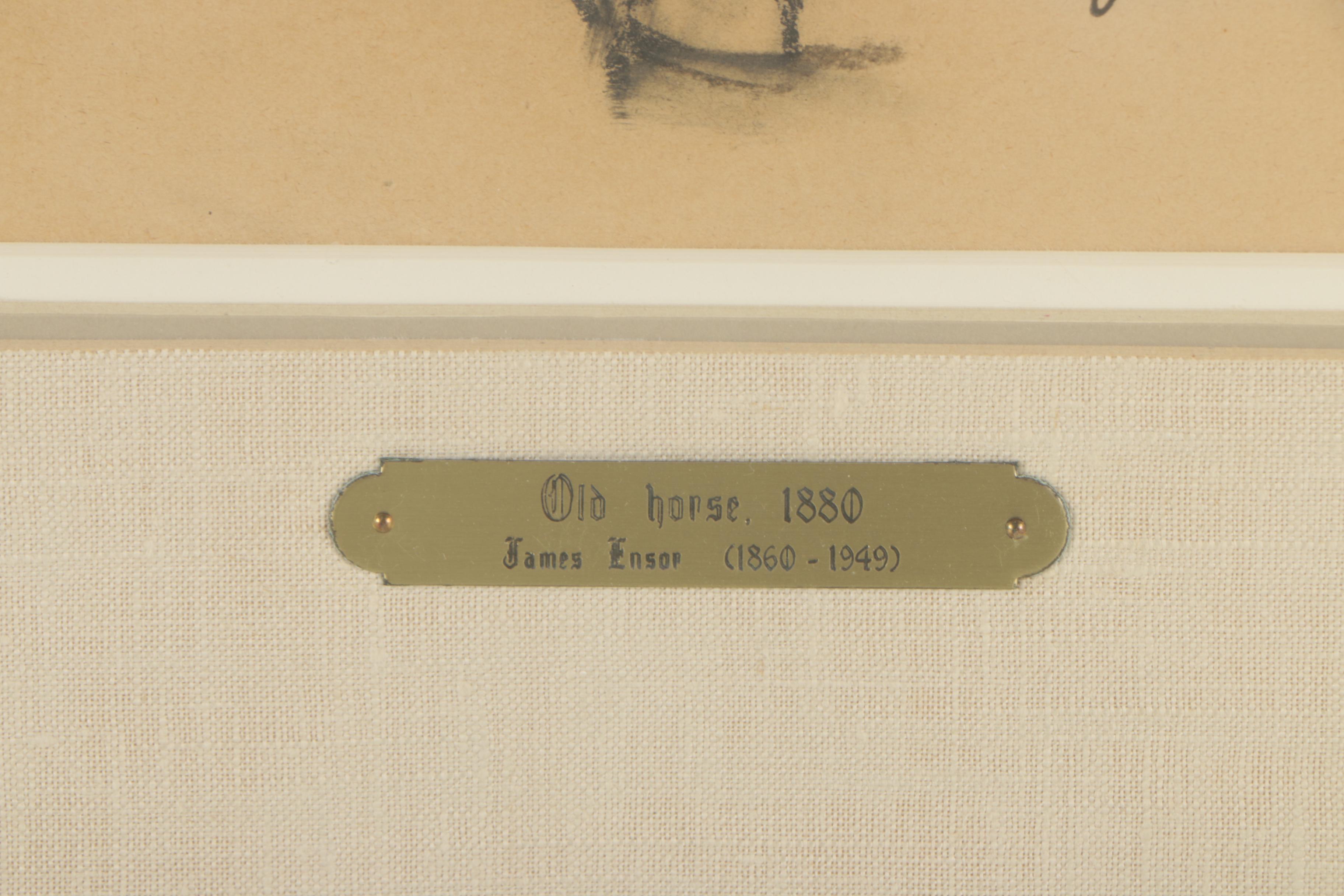 James Sidney Ensor Graphite Drawing "Old Horse"