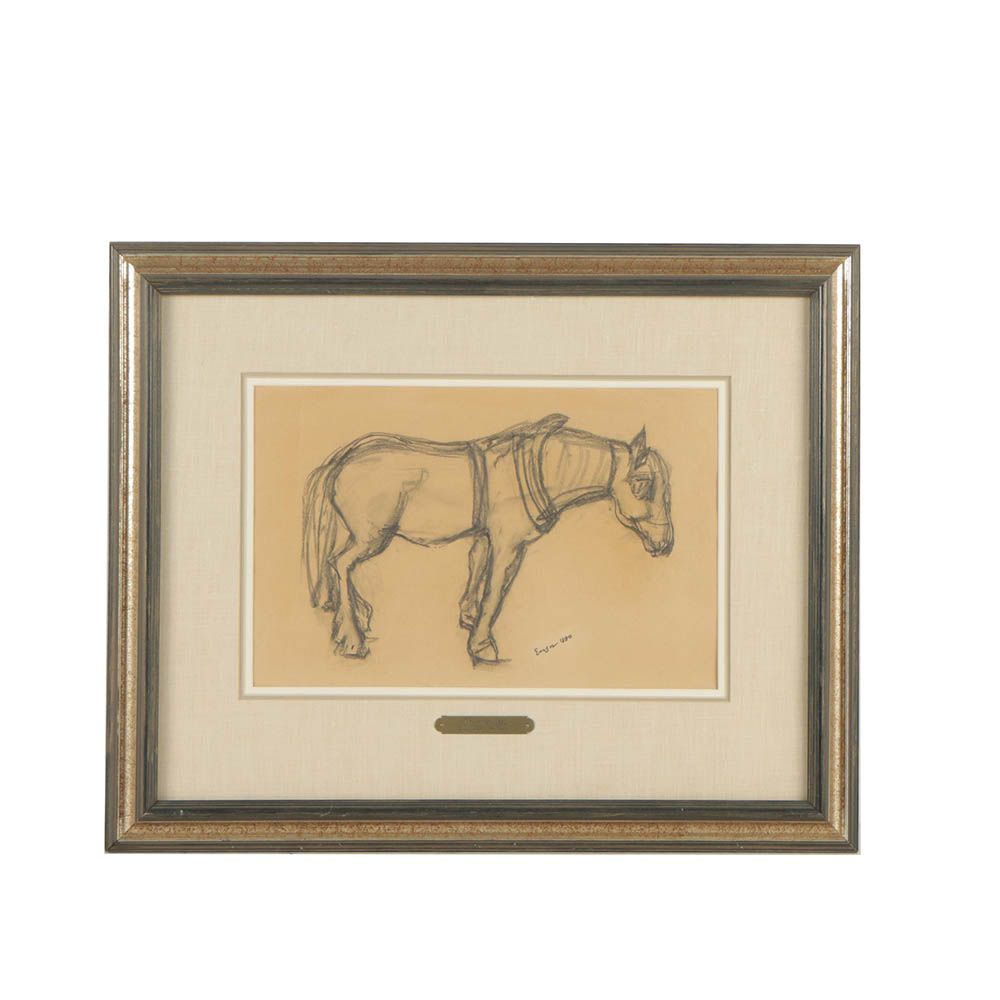 James Sidney Ensor Graphite Drawing "Old Horse"