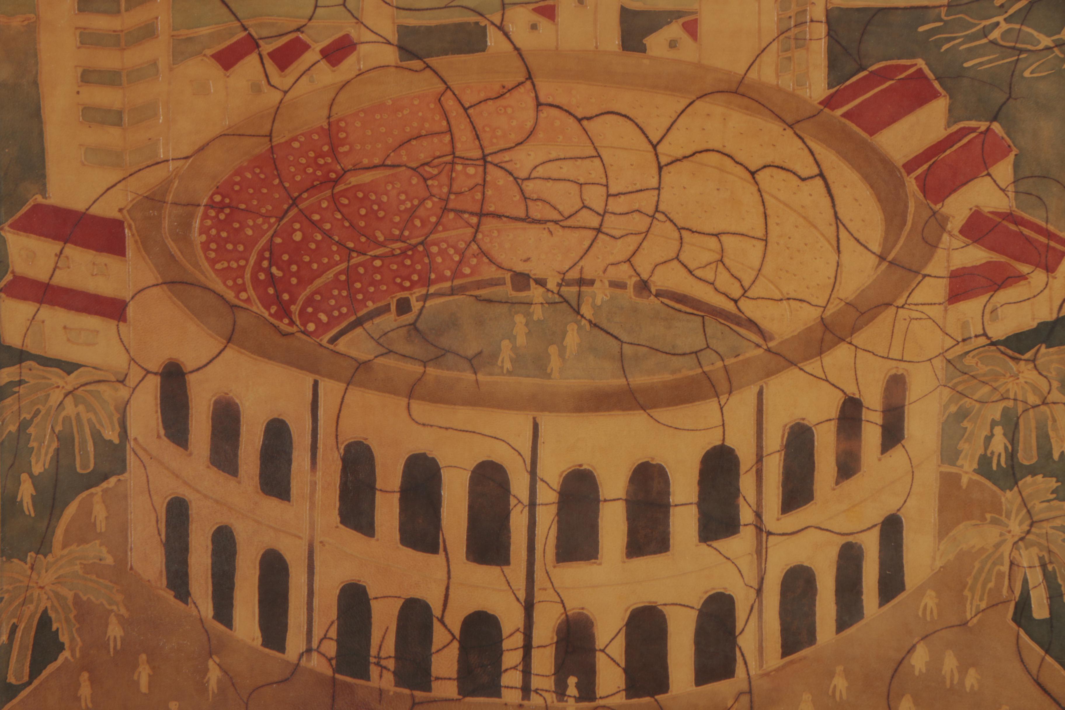 Coll Dyed And Tooled Hide of Classical Architecture