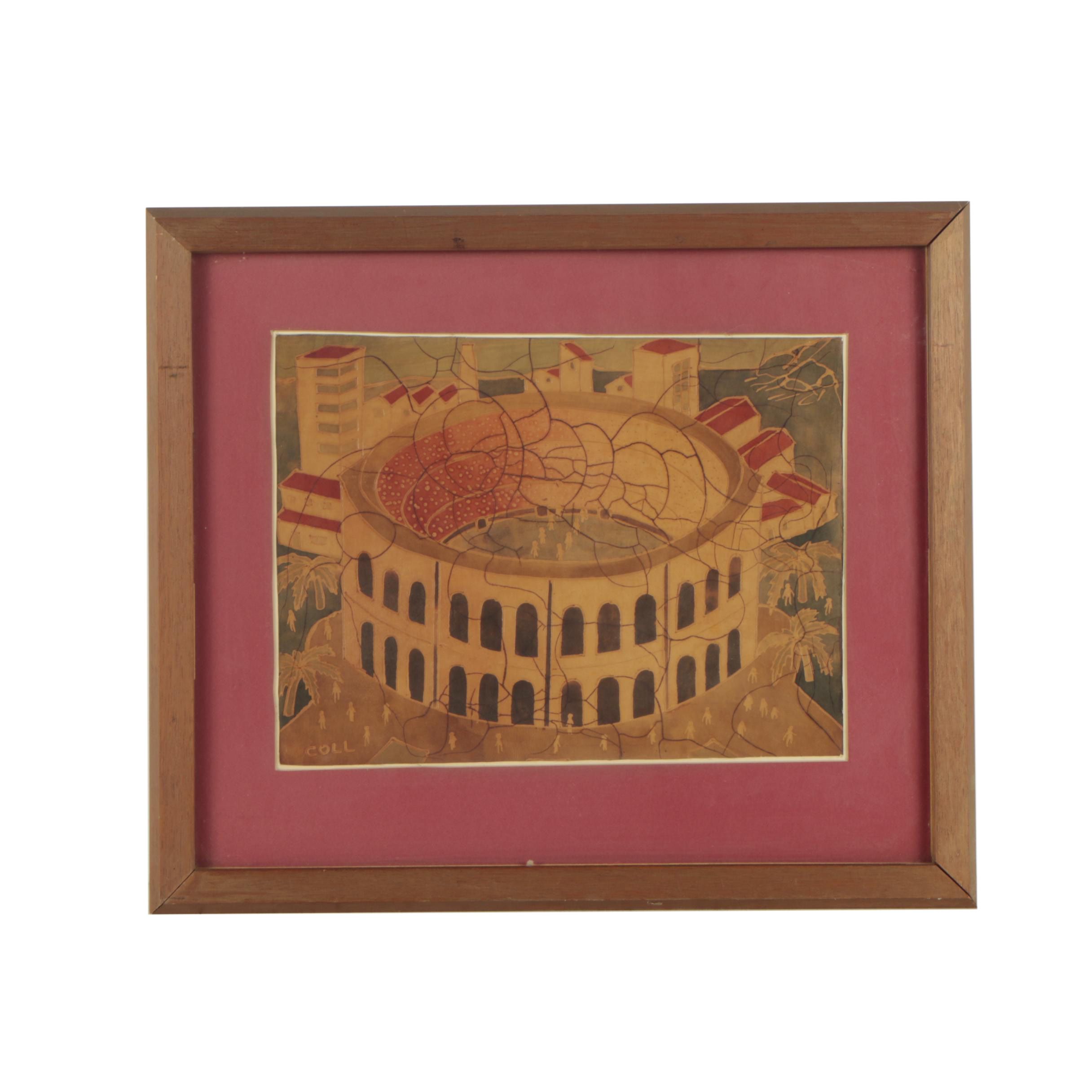 Coll Dyed And Tooled Hide of Classical Architecture