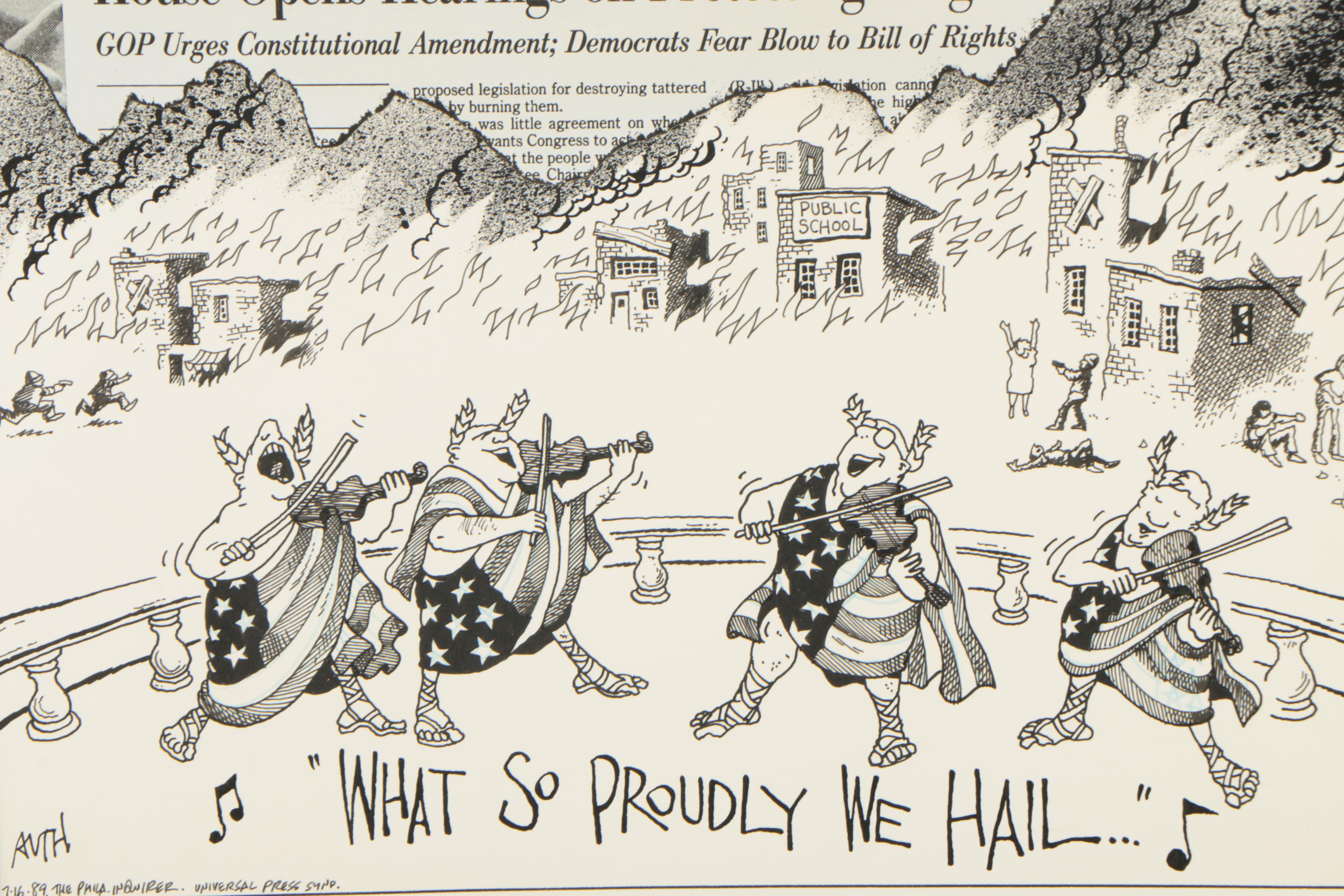 Vintage Original Ink Drawings Of Political Cartoons Including Brian Basset