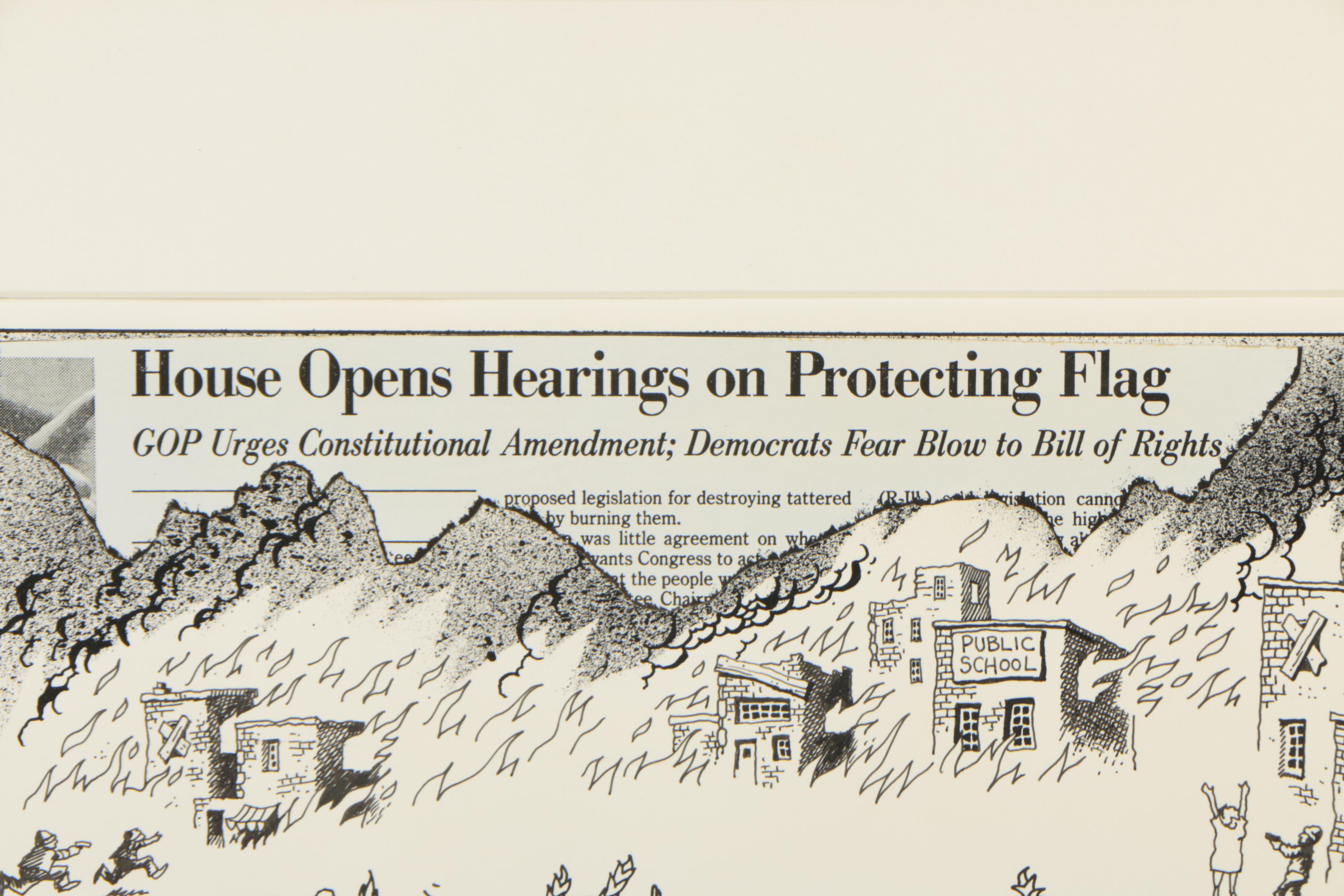 Vintage Original Ink Drawings Of Political Cartoons Including Brian Basset