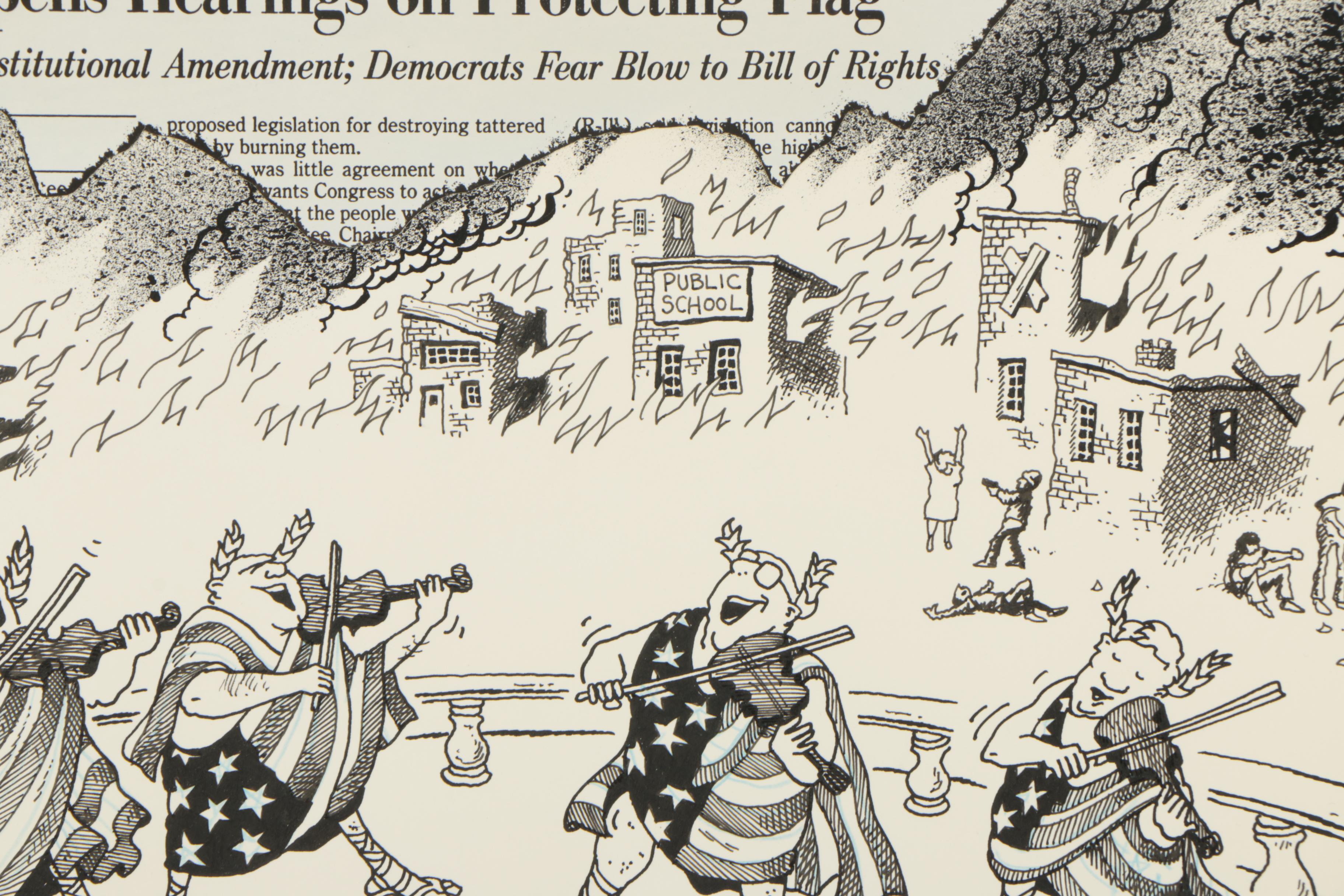 Vintage Original Ink Drawings Of Political Cartoons Including Brian Basset