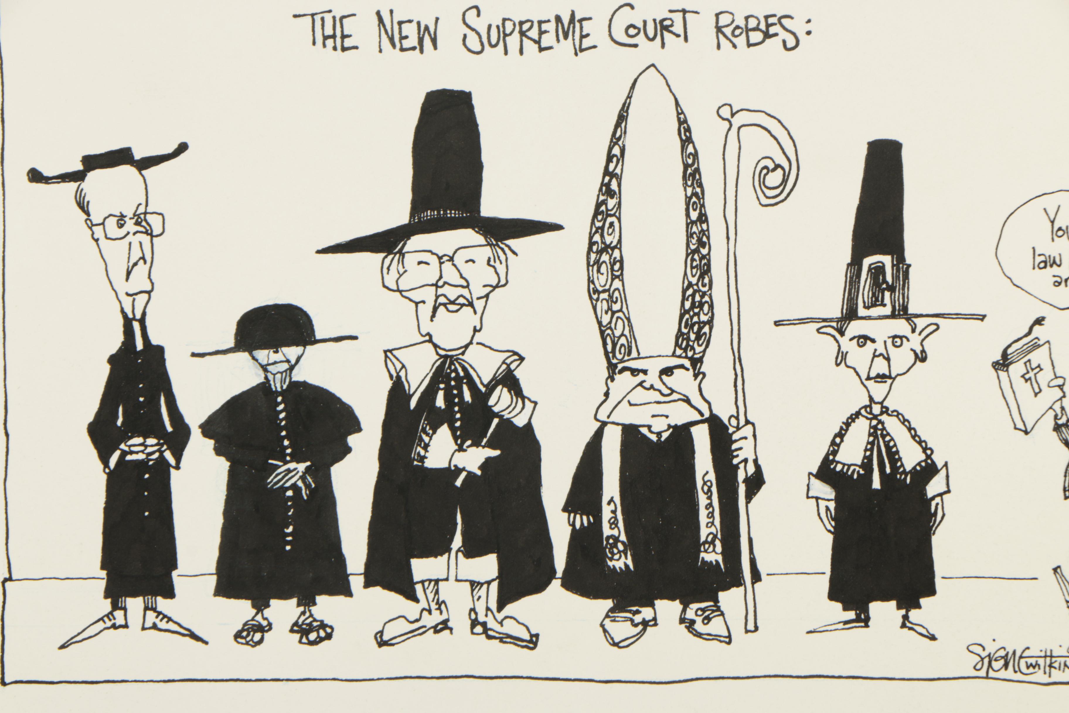 Vintage Original Ink Drawings Of Political Cartoons Including Brian Basset