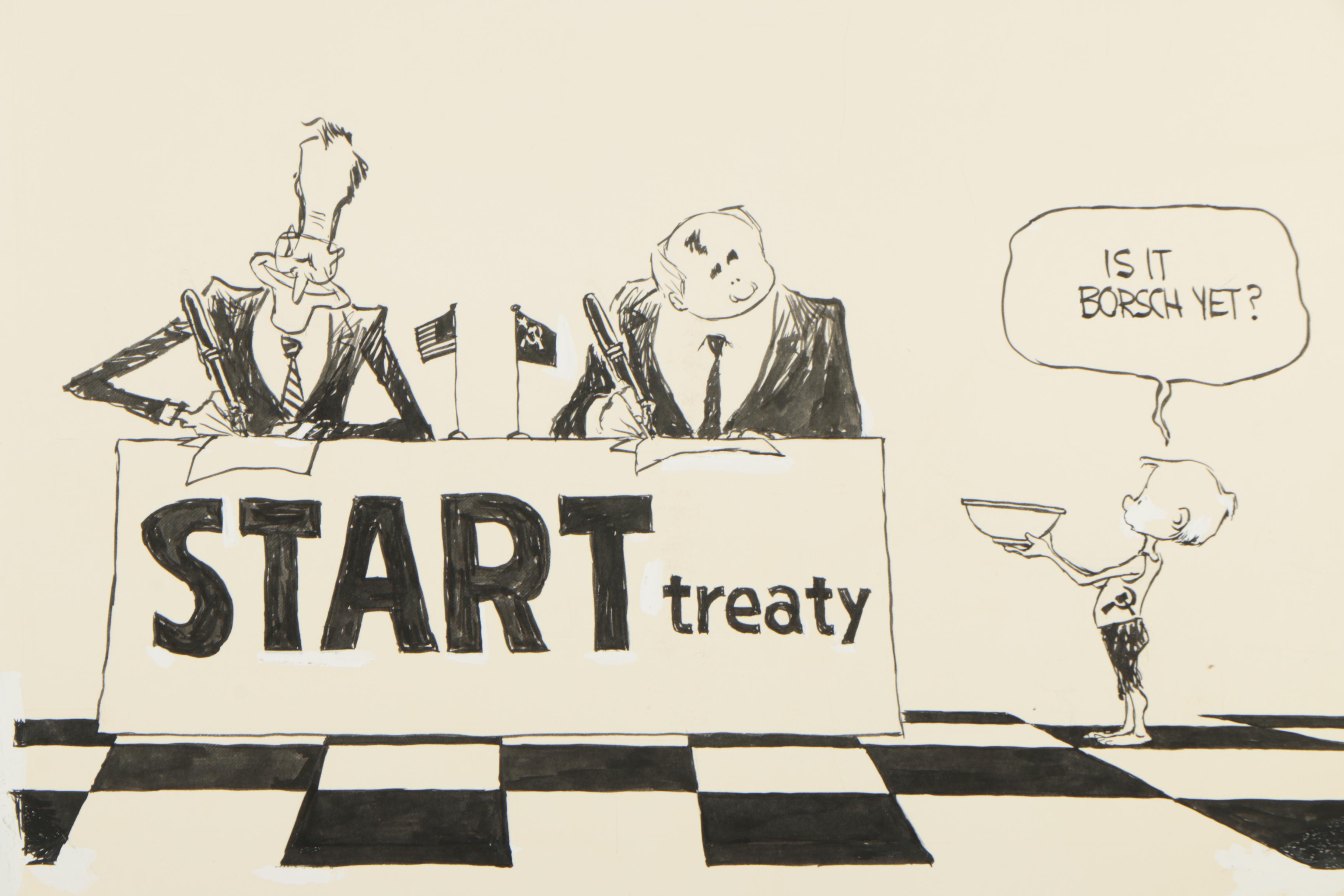 Vintage Original Ink Drawings Of Political Cartoons Including Brian Basset