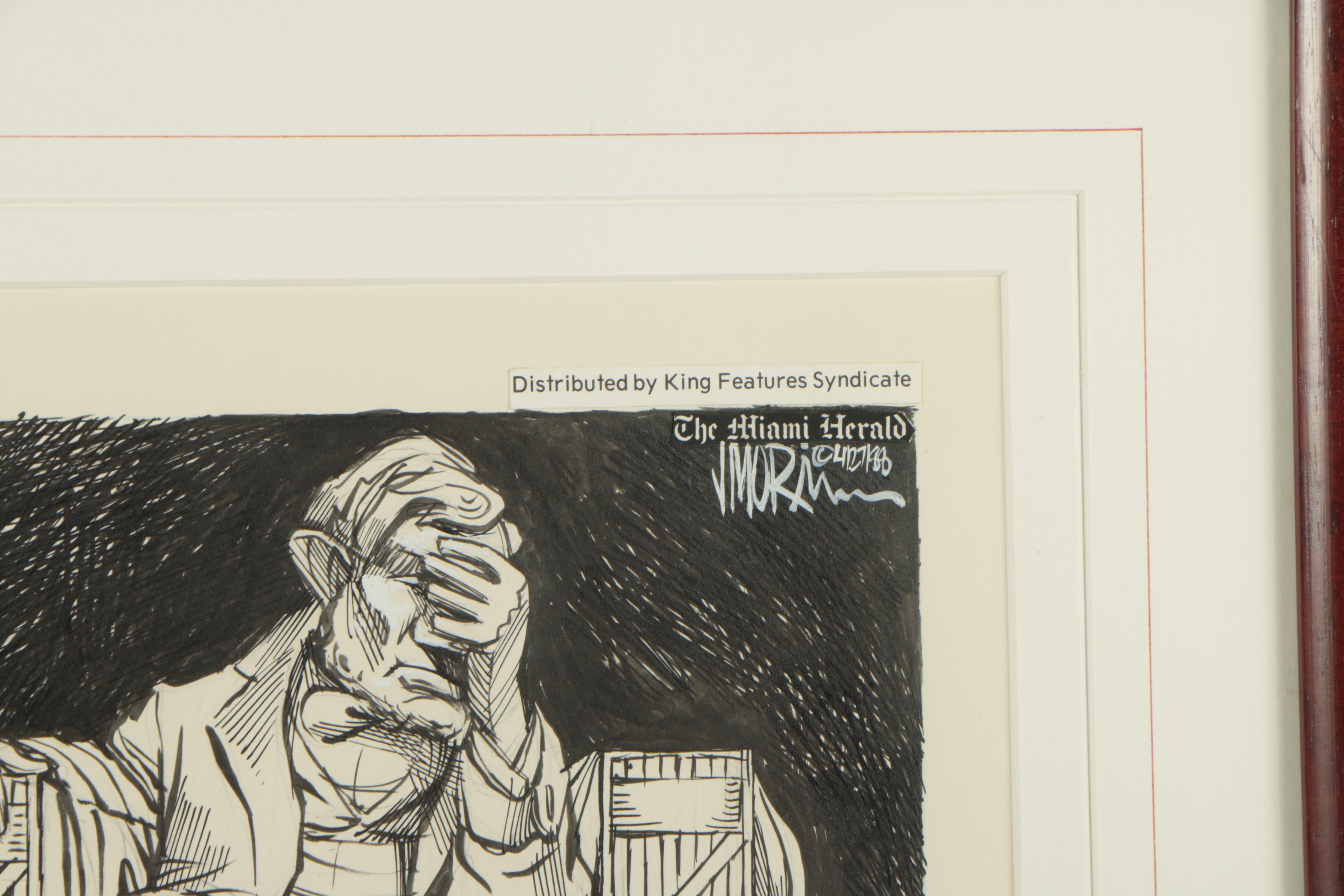 1988 Ink Editorial Cartoon Drawing For "The Miami Herald"