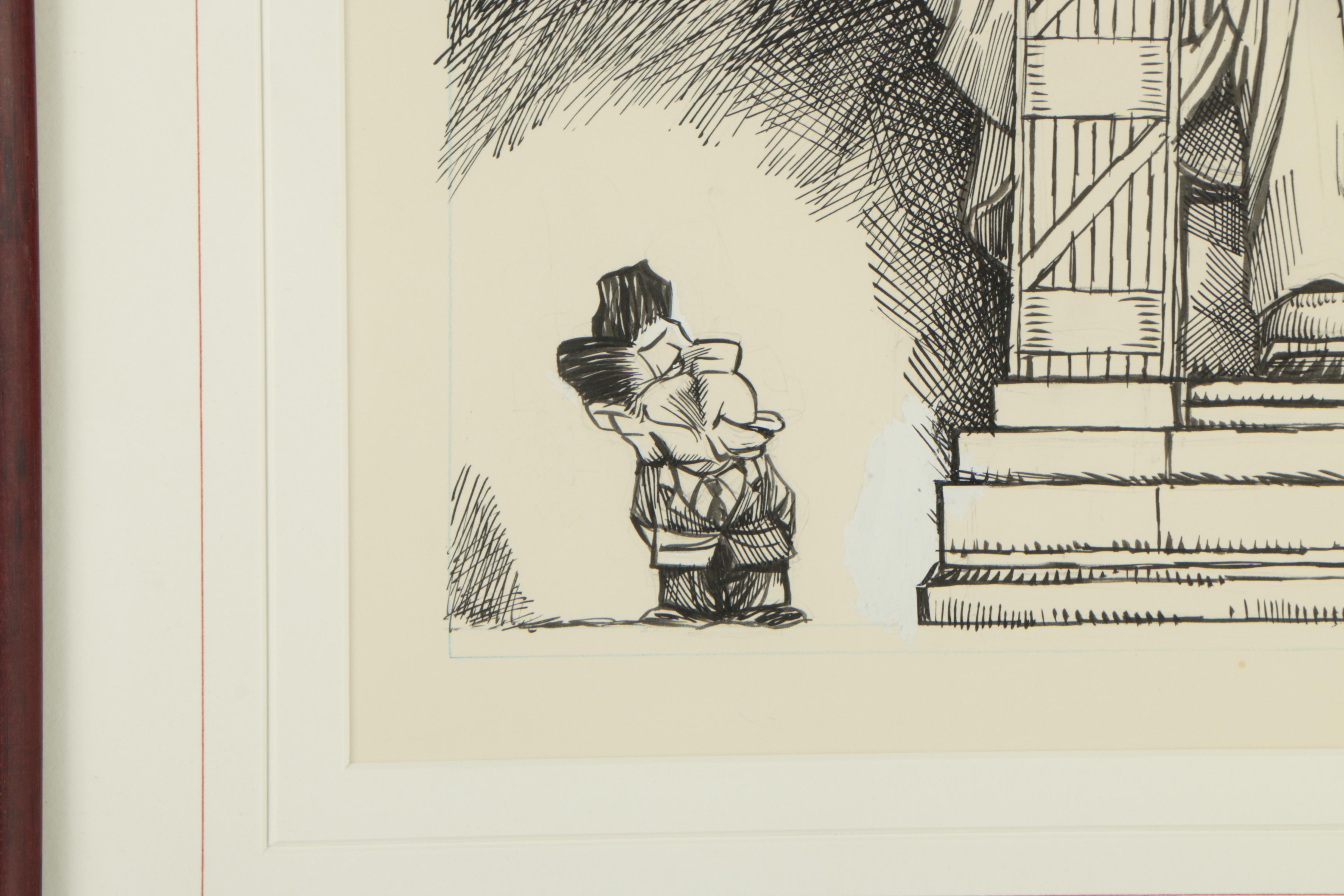 1988 Ink Editorial Cartoon Drawing For "The Miami Herald"