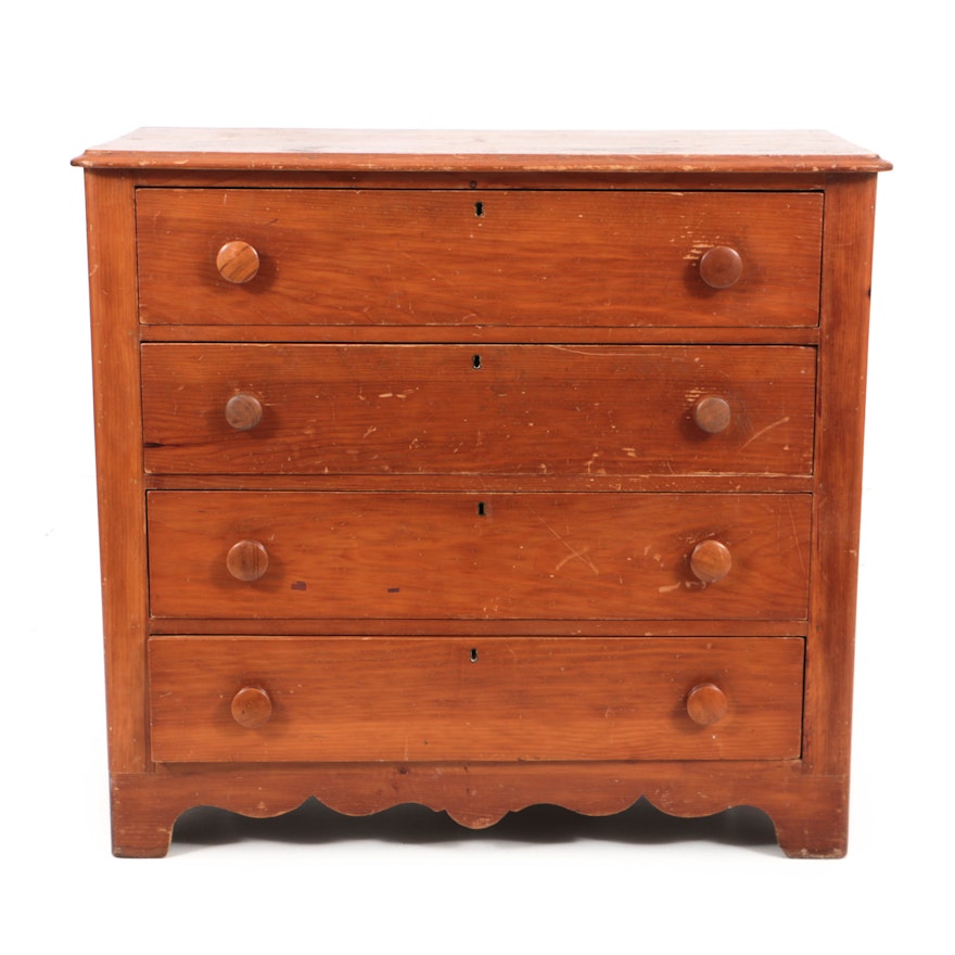 Antique Late Victorian Pine Cottage Chest of Drawers