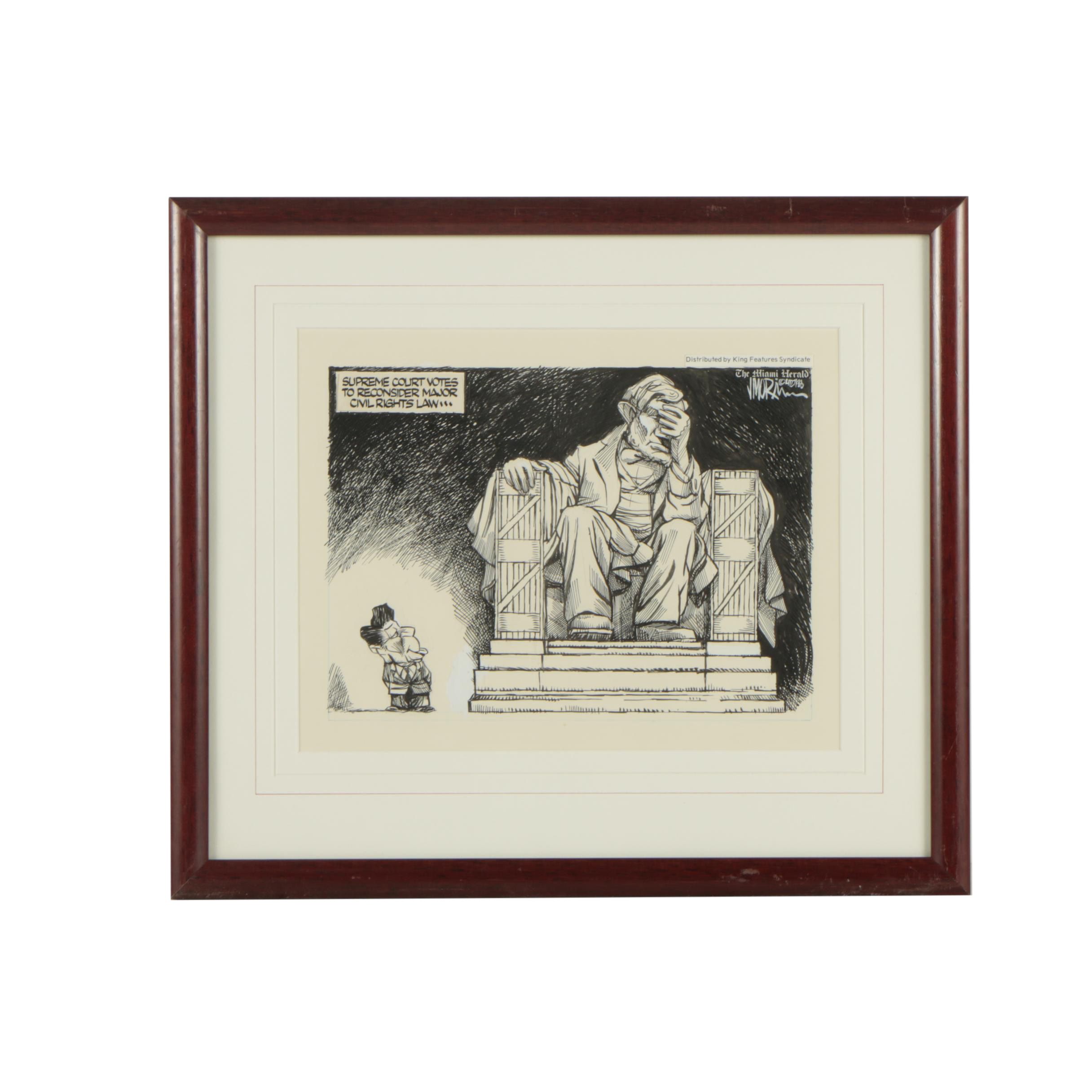 1988 Ink Editorial Cartoon Drawing For "The Miami Herald"