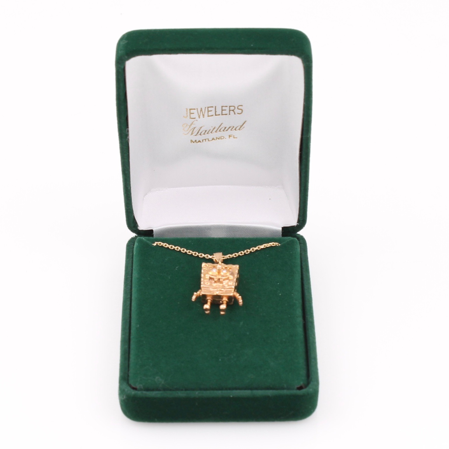 14K Yellow Gold Diamond Spongebob Pendant Necklace