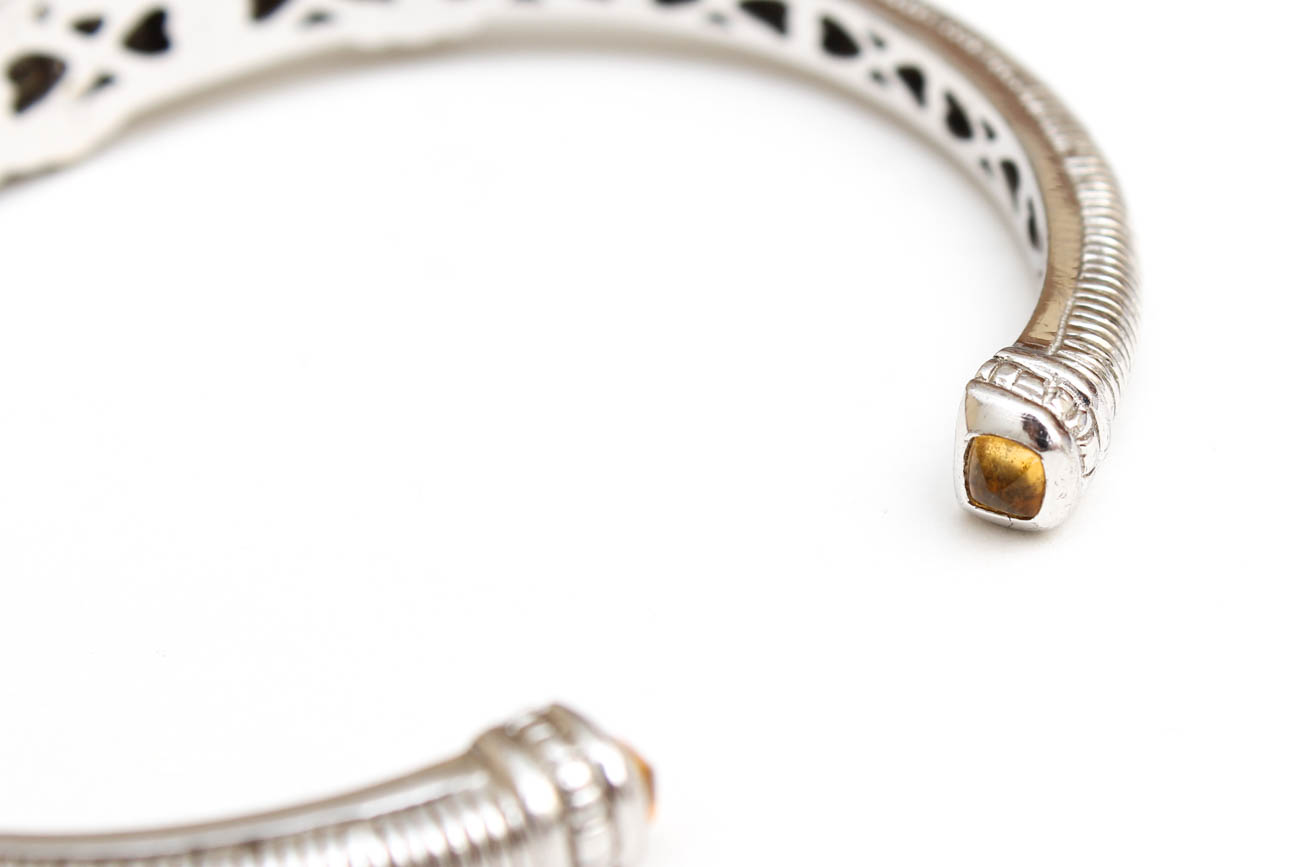 Judith Ripka 18K Gold and Sterling Citrine and Diamond Cuff Bracelet