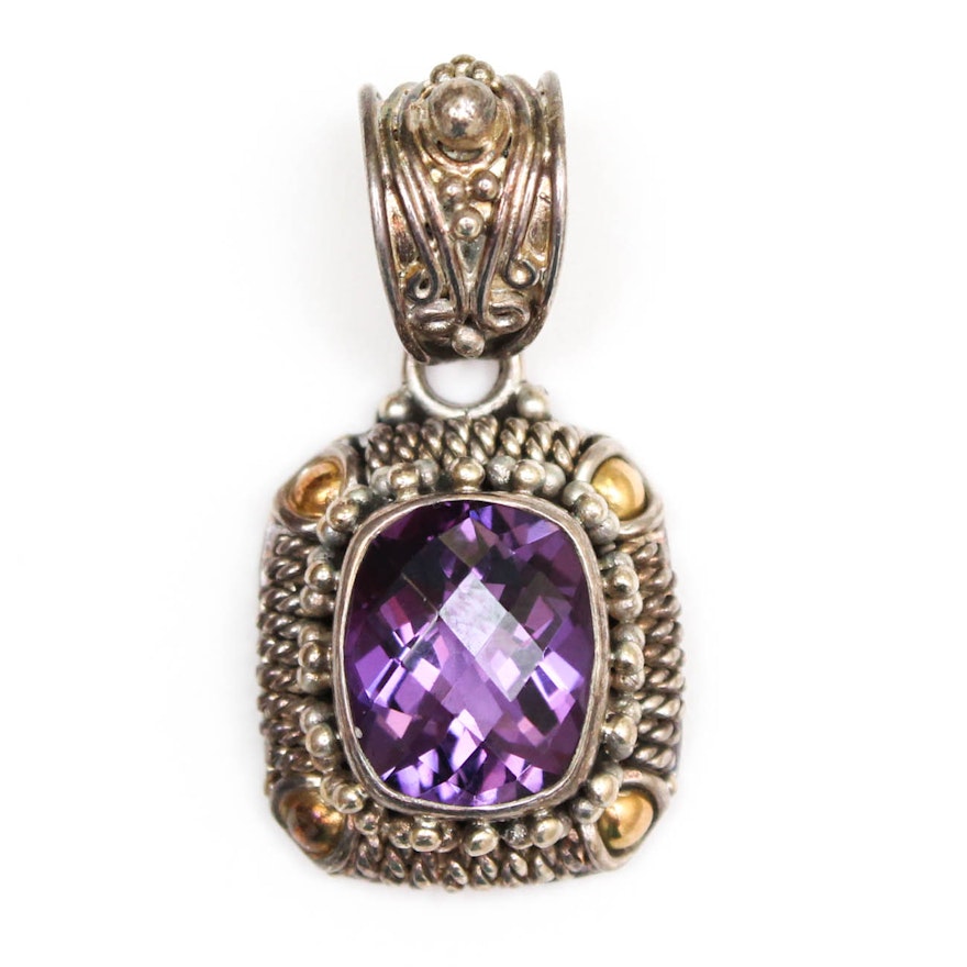 Suarti of Bali Sterling Silver and 18K Yellow Gold Amethyst Pendant