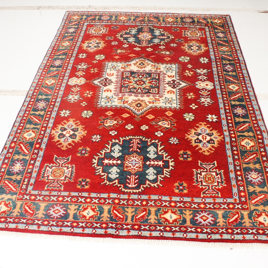 6' x 9' Fine Hand-Knotted Indo-Caucasian Kazak Rug