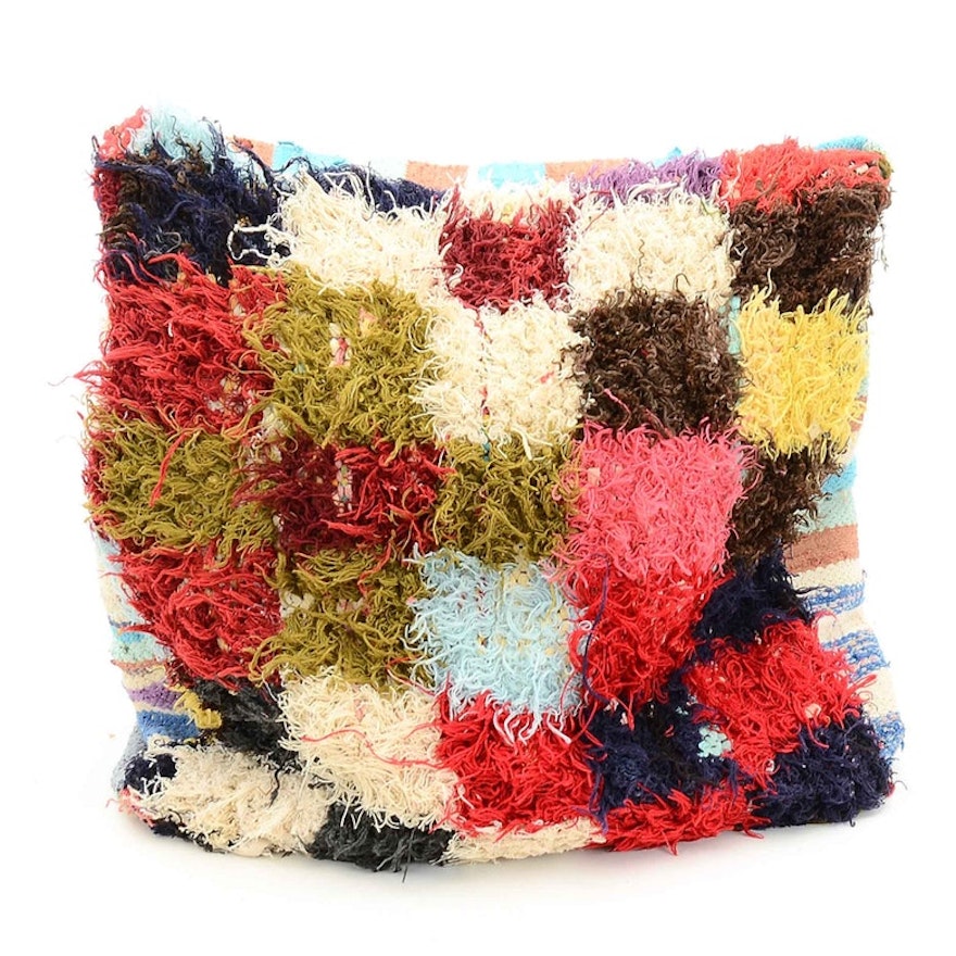 Handwoven Moroccan Berber and Boucherouite Rug Pouf Cover