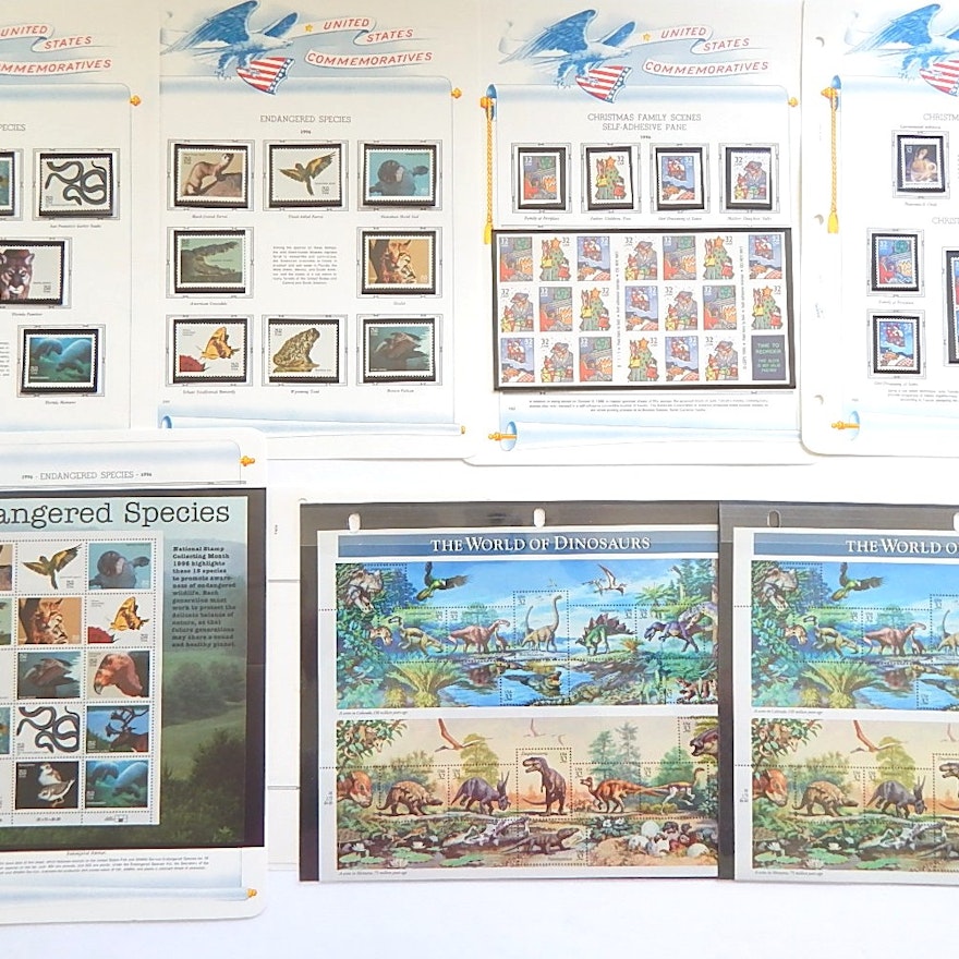 United States Commemorative Stamps with Dinosaurs, Endangered Species, Christmas