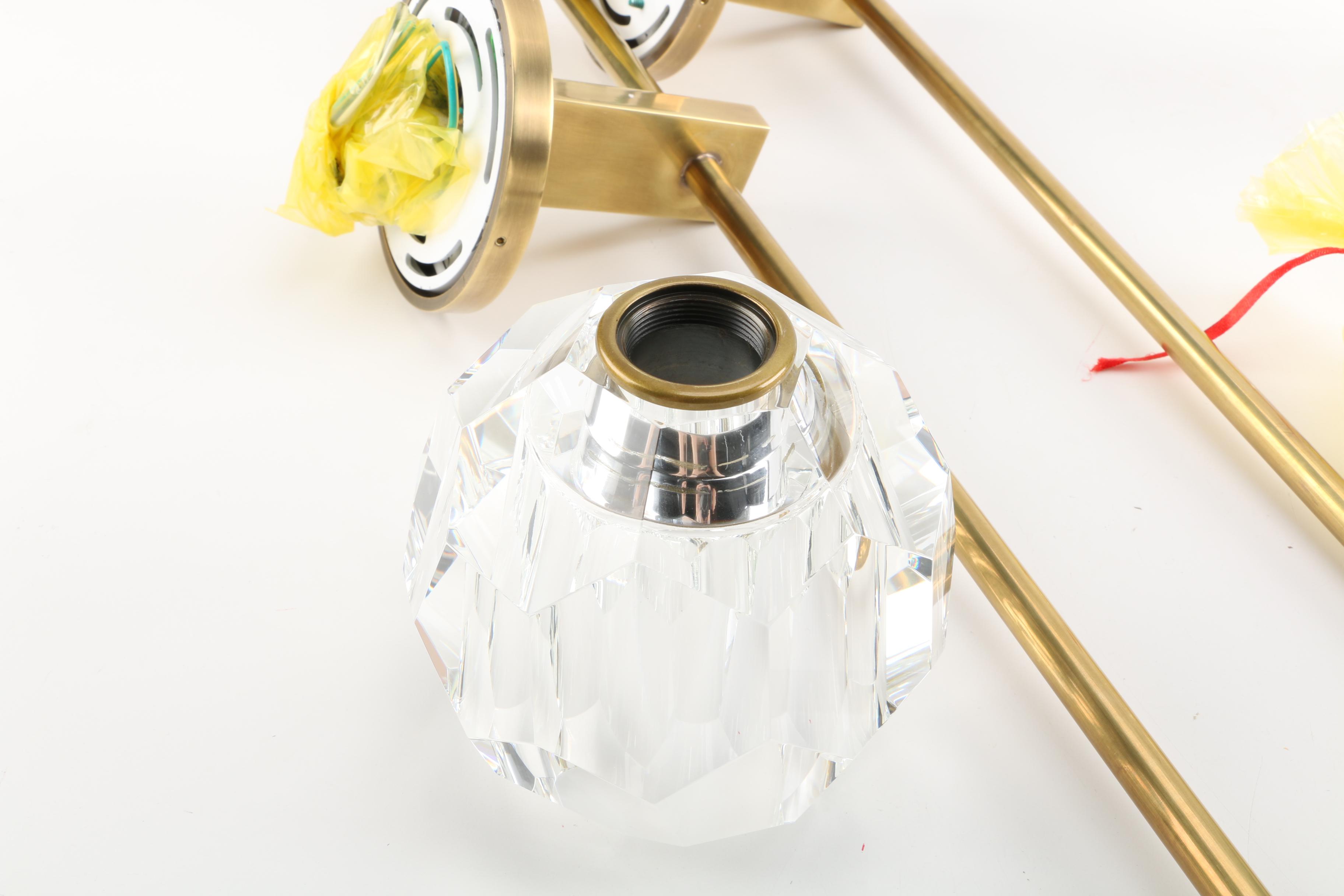 Brass and Crystal Wall Light Fixtures