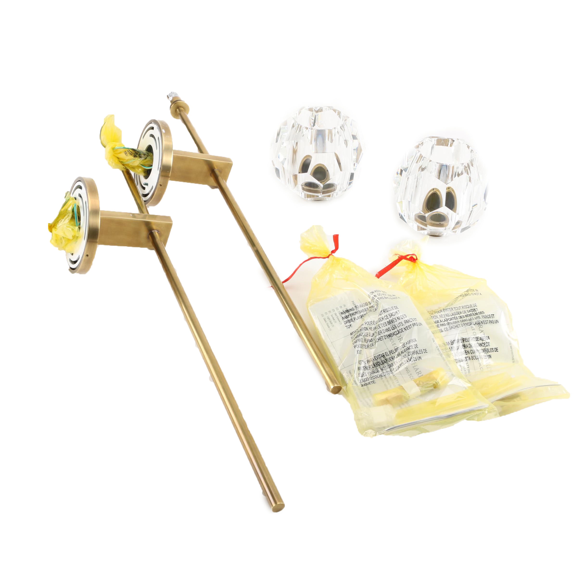 Brass and Crystal Wall Light Fixtures