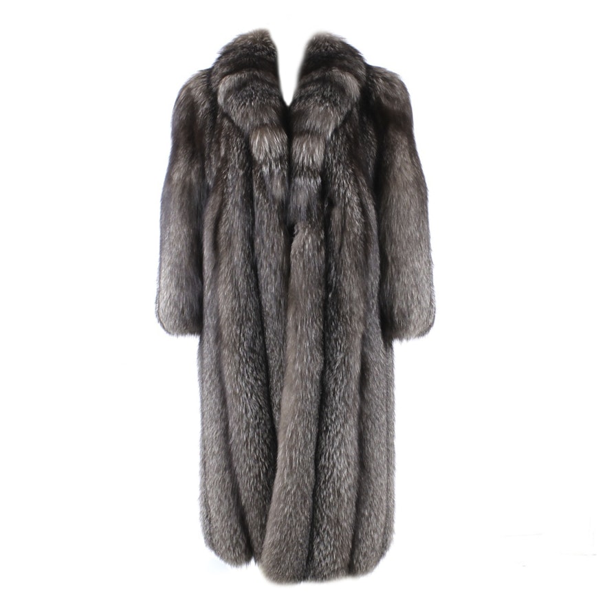 Full Skin Platinum Fox Fur Full Length Coat