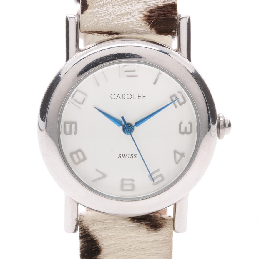 Carolee Stainless Steel and Leather Wristwatch