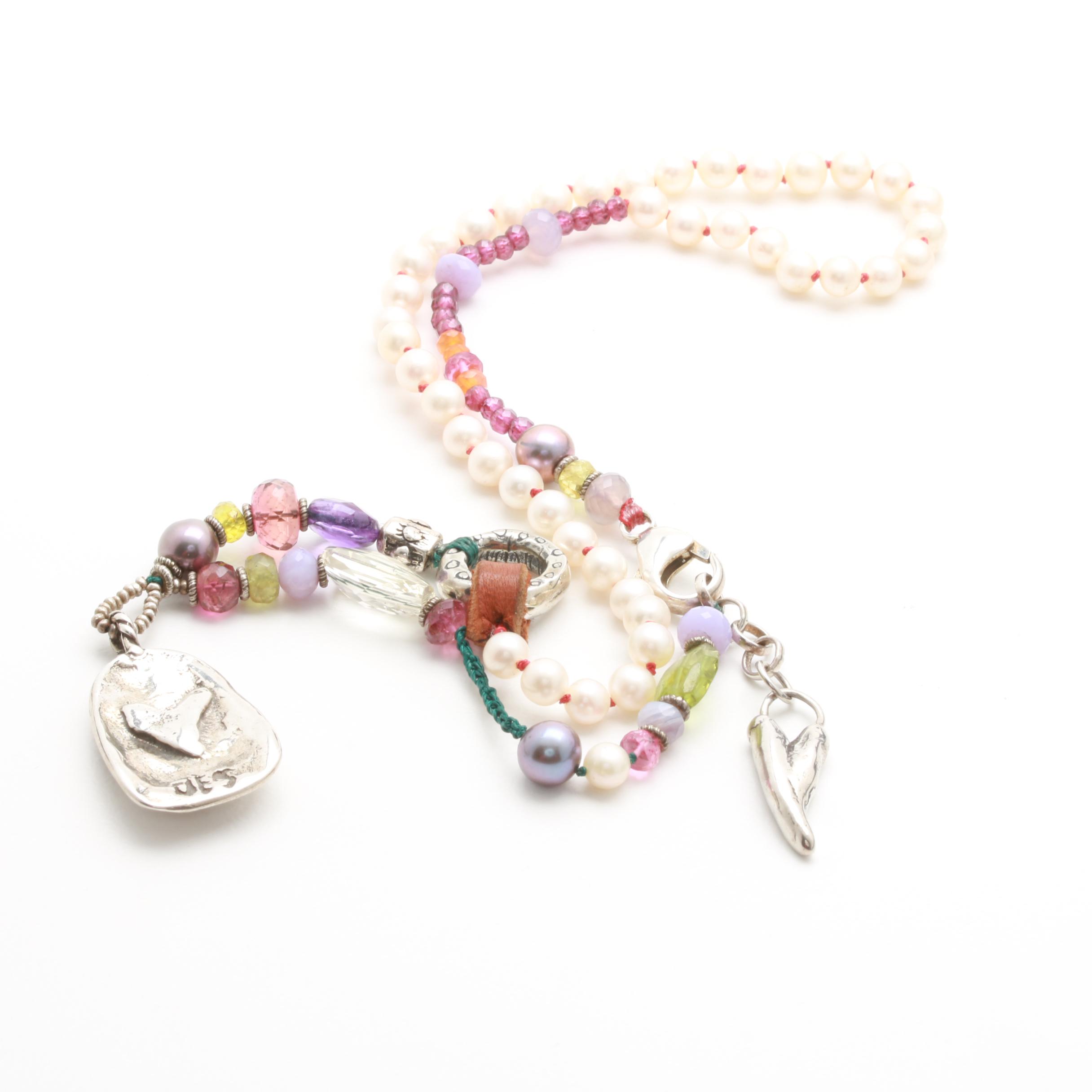 Jes Maharry Sterling Silver Gemstone Beaded Necklace