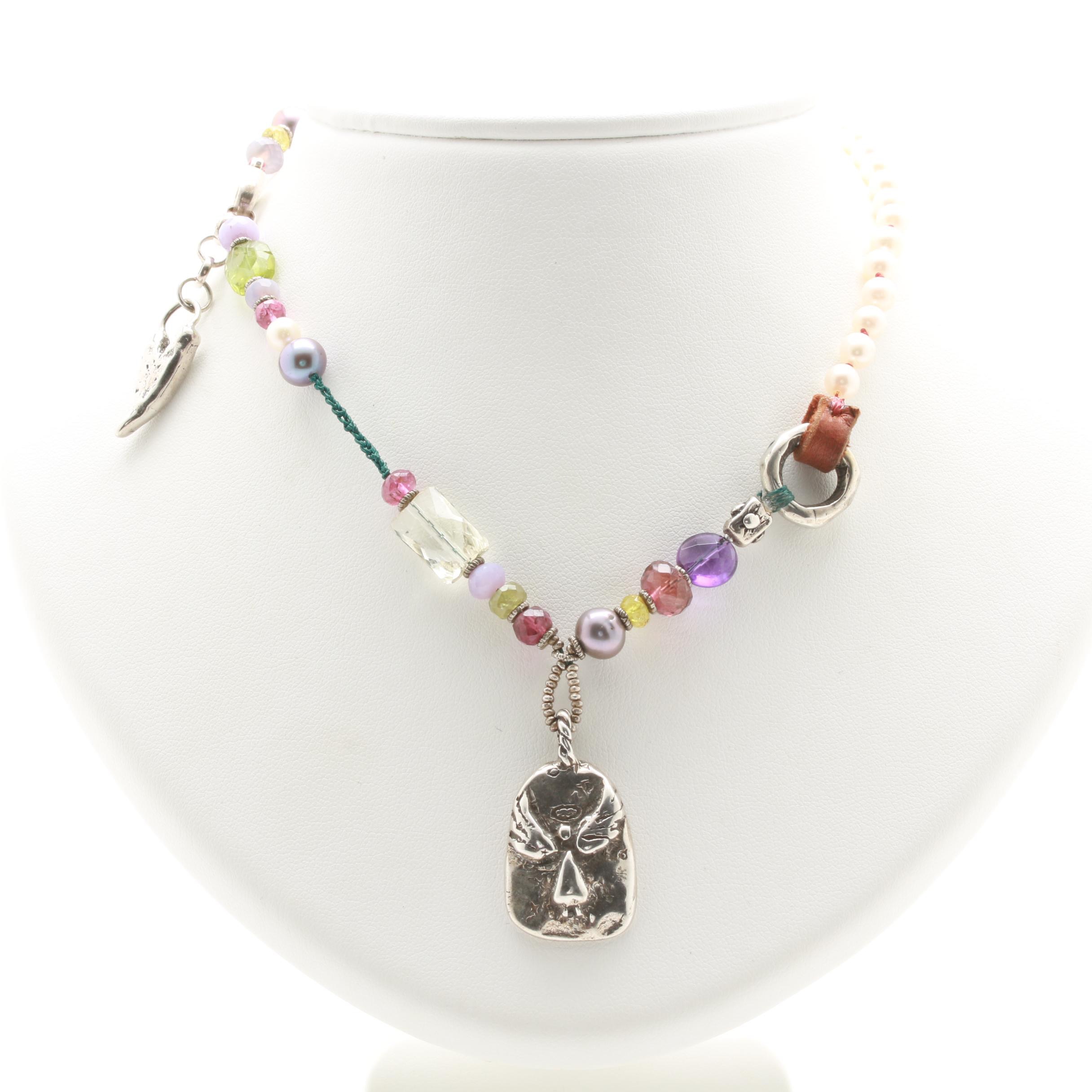 Jes Maharry Sterling Silver Gemstone Beaded Necklace