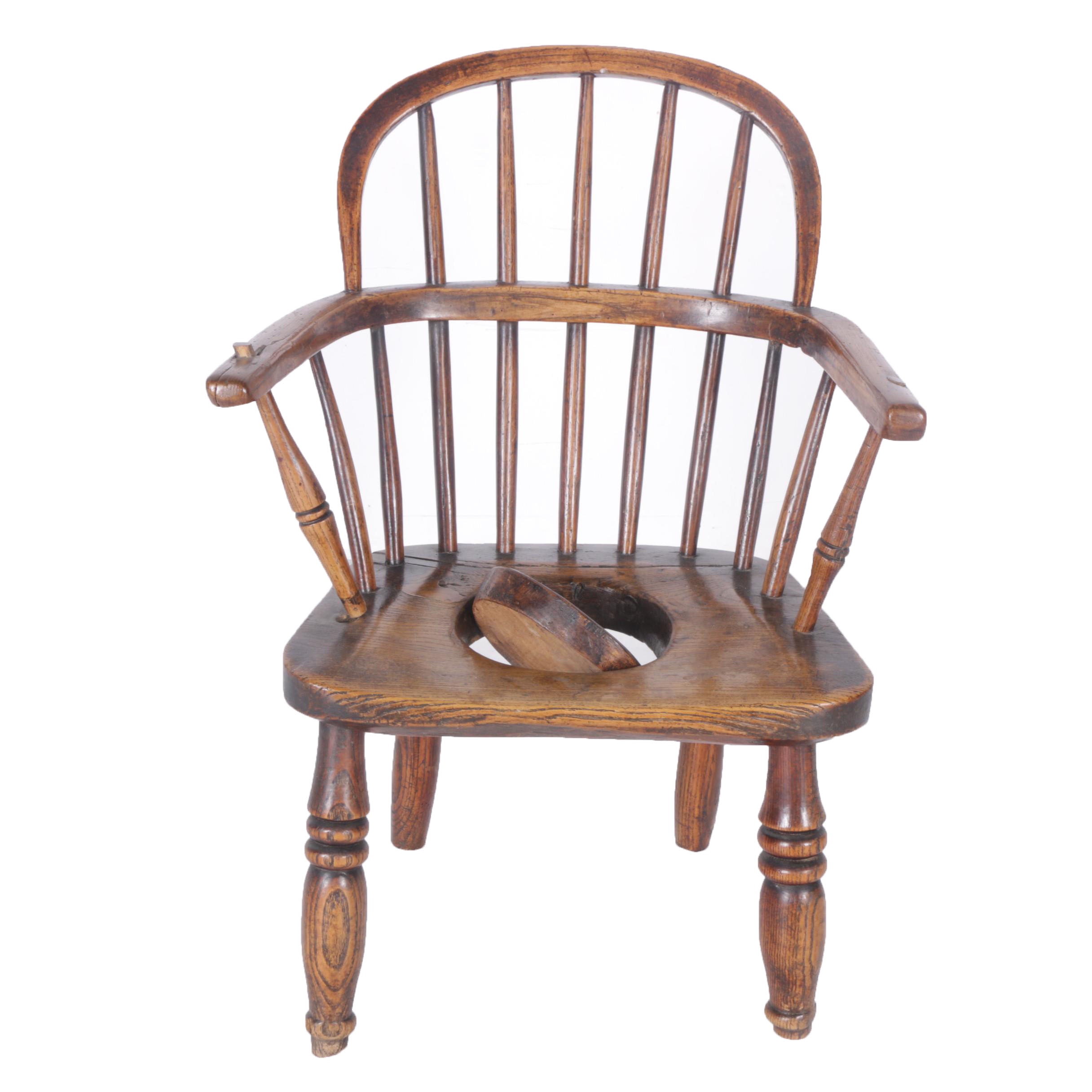 Antique Oak Child's Commode Chair