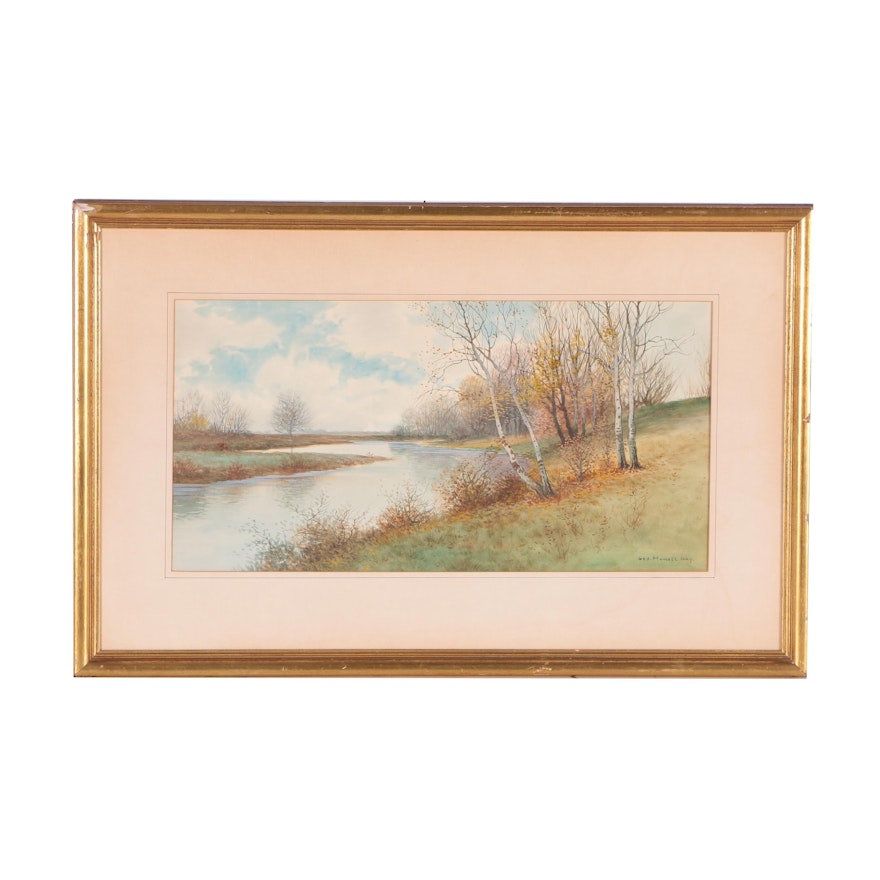 George Howell Gay Watercolor Painting of an Autumnal Landscape