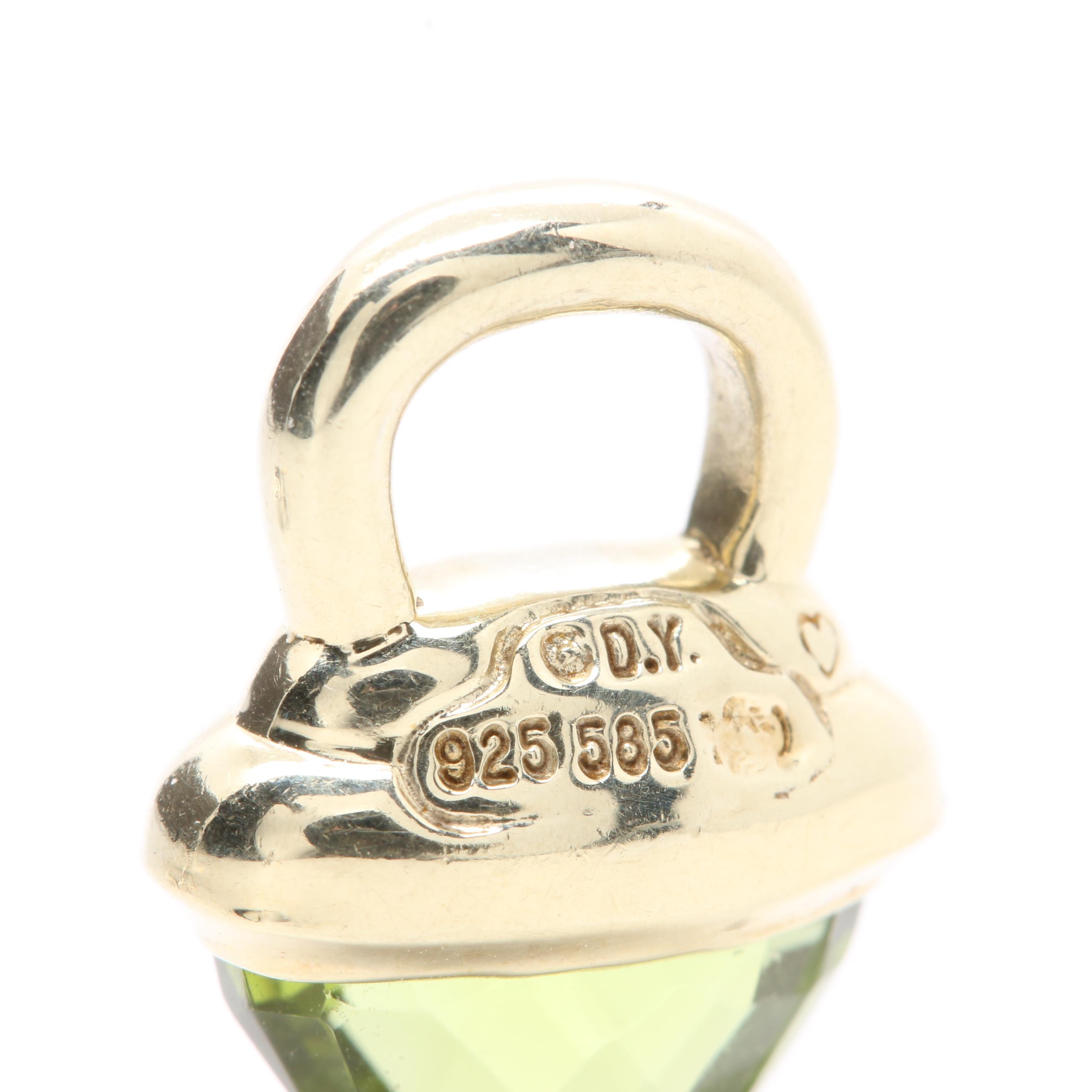 David Yurman Sterling Silver Peridot Earrings With 14K Yellow Gold Enhancers