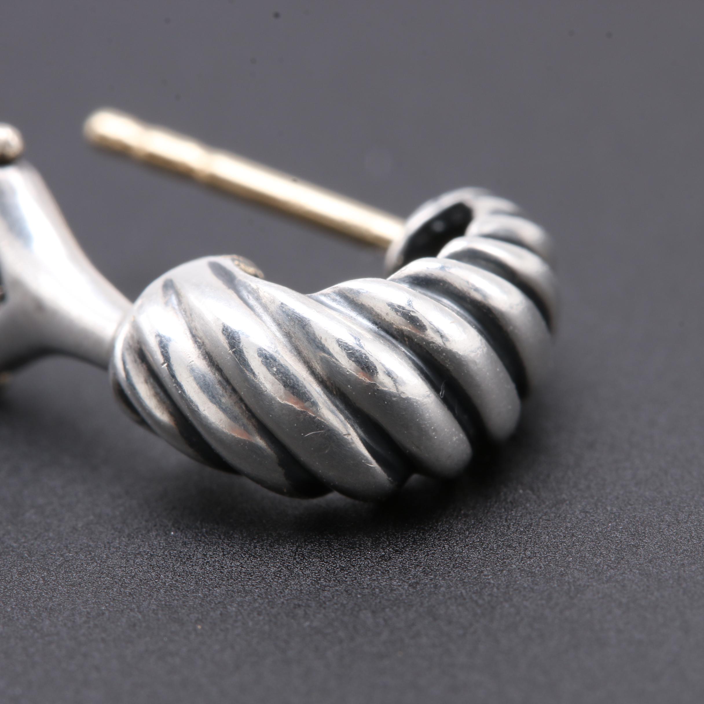 David Yurman Sterling Silver Peridot Earrings With 14K Yellow Gold Enhancers