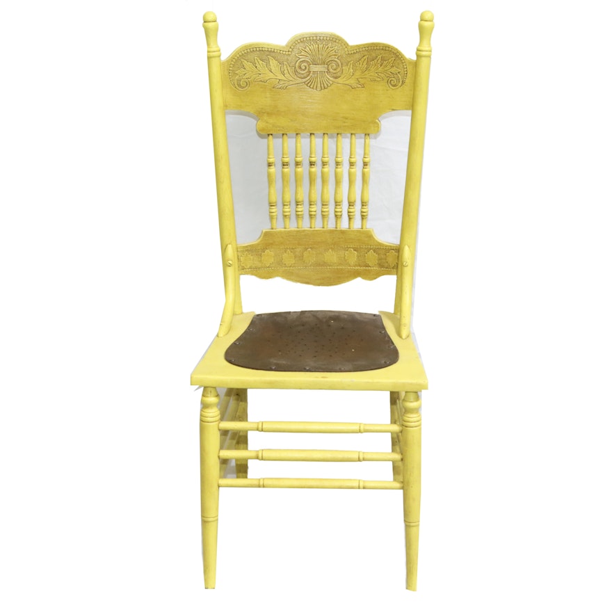 Vintage Yellow Painted Press Back Chair