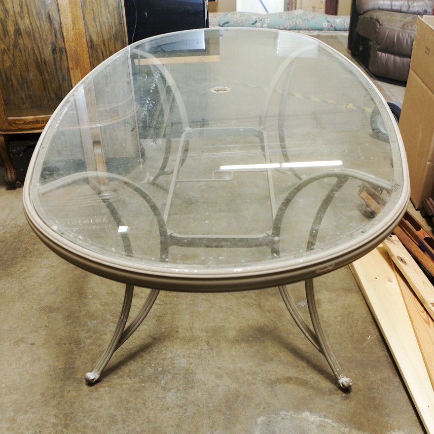 Contemporary Metal Patio Table with Glass Top