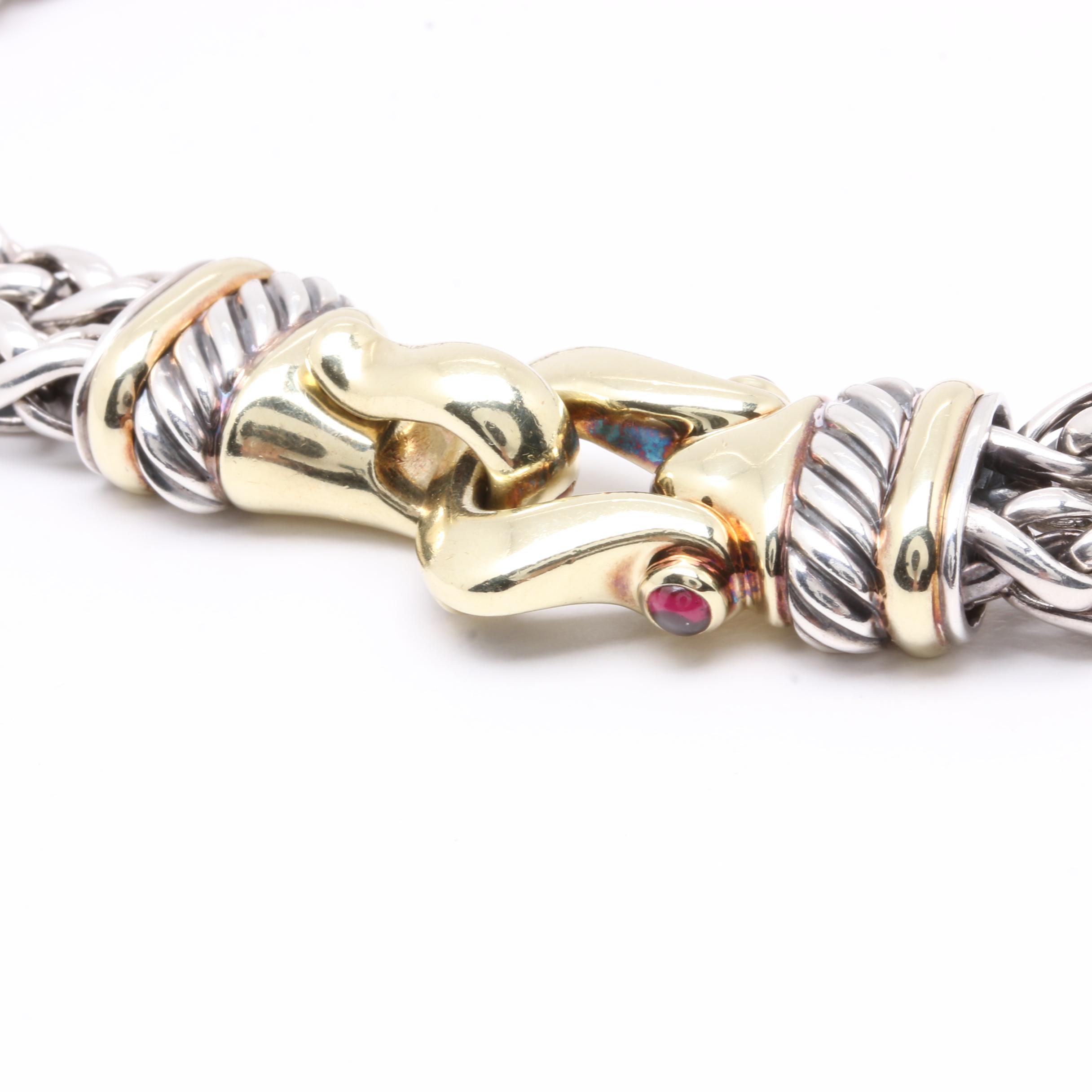 David Yurman Sterling Silver and 14K Yellow Gold Necklace With Garnets