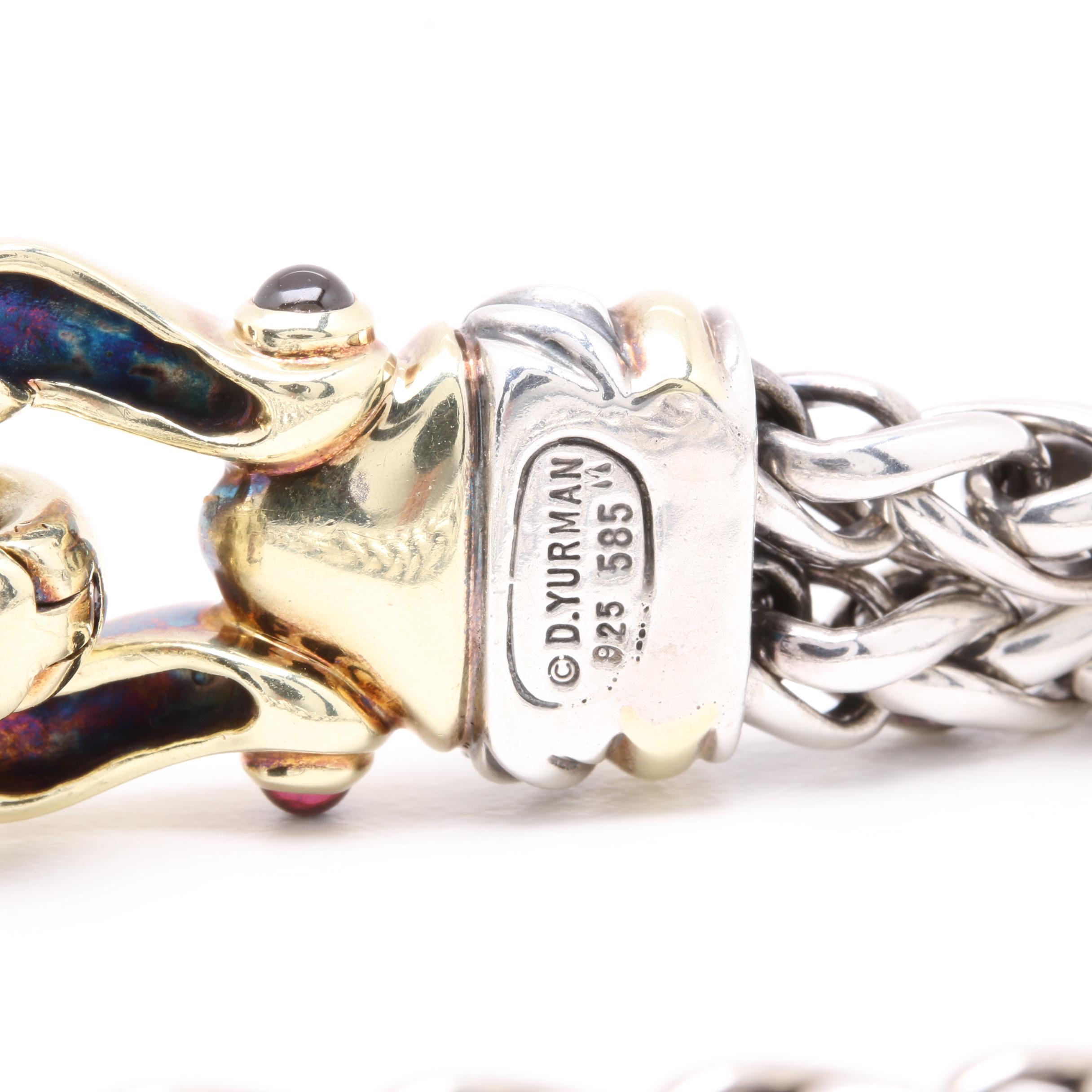 David Yurman Sterling Silver and 14K Yellow Gold Necklace With Garnets