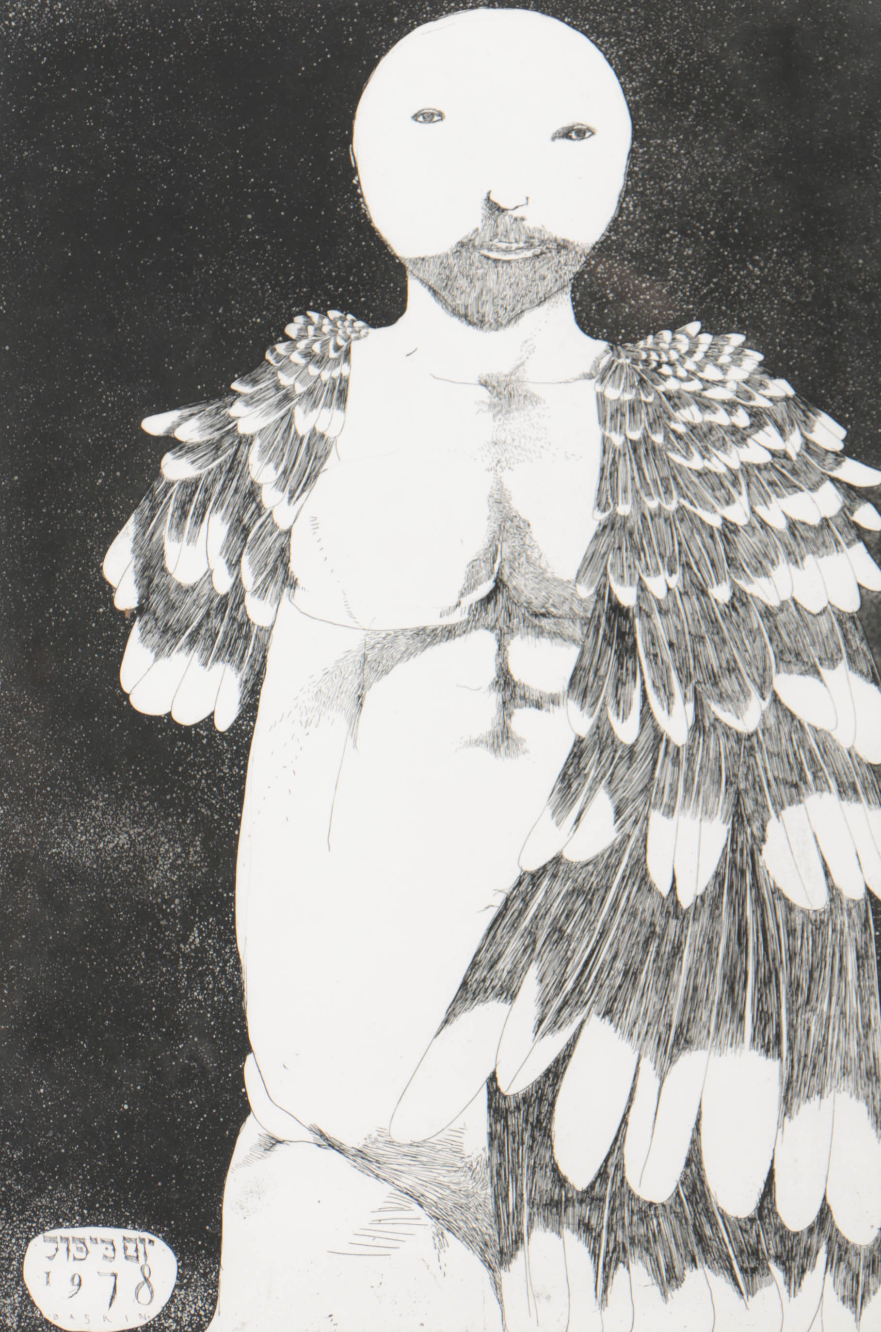 Leonard Baskin Artist's Proof Etching "Yom Kippur Angel"