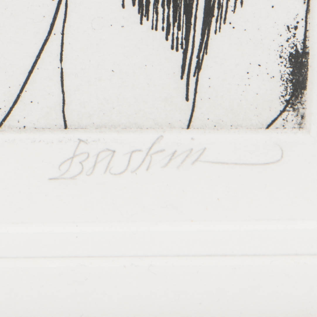 Leonard Baskin Artist's Proof Etching "Yom Kippur Angel"