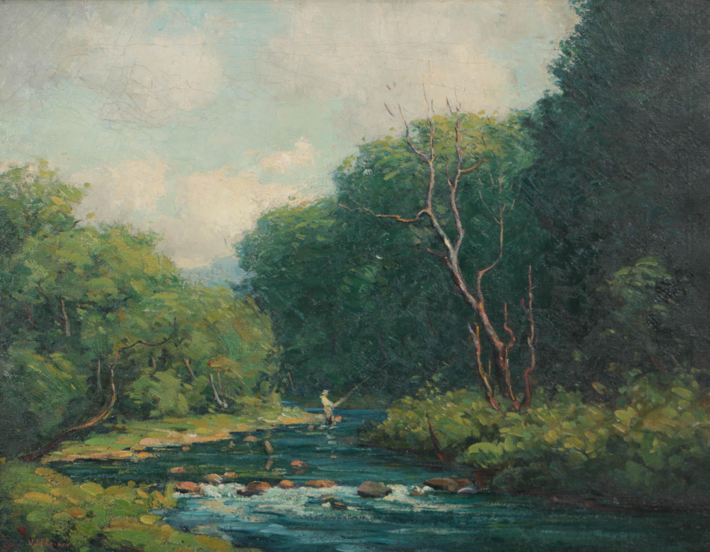 Varaldo Cariani Oil on Canvas Creek Landscape