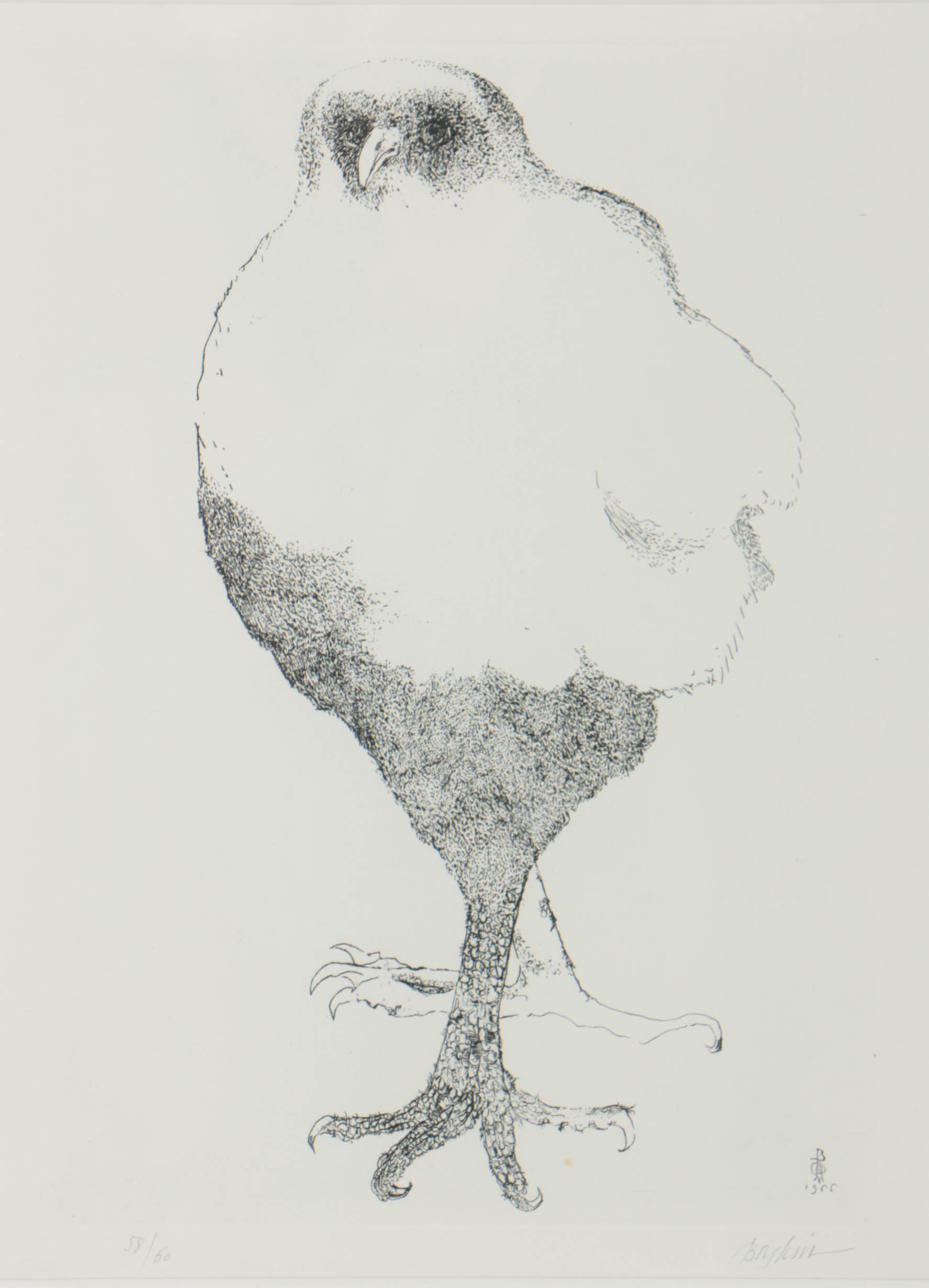 Leonard Baskin 1966 Limited Edition Etching "Standing Bird"